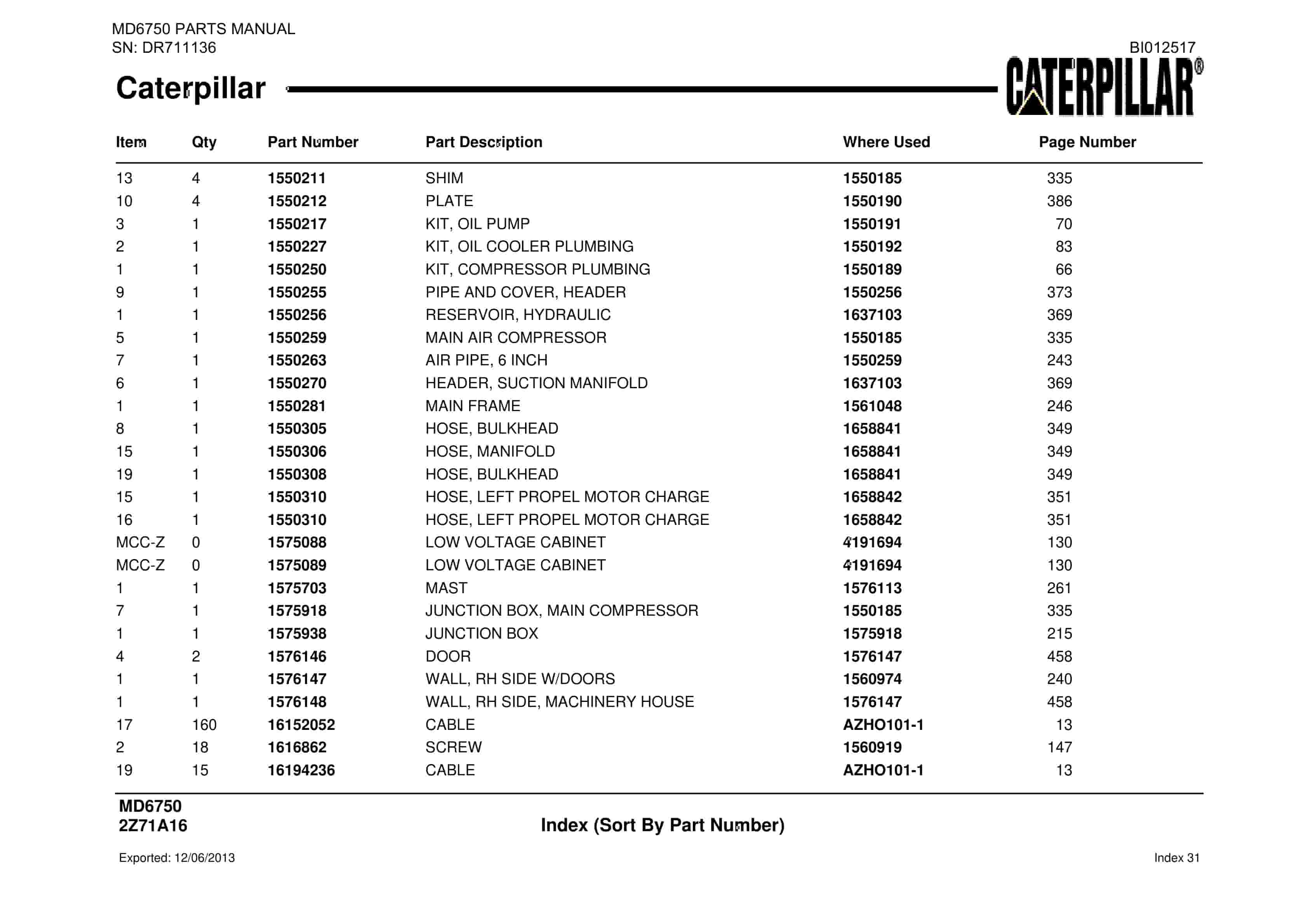 Caterpillar MD6750 Blast Hole Drill Parts Manual BI012517-3
