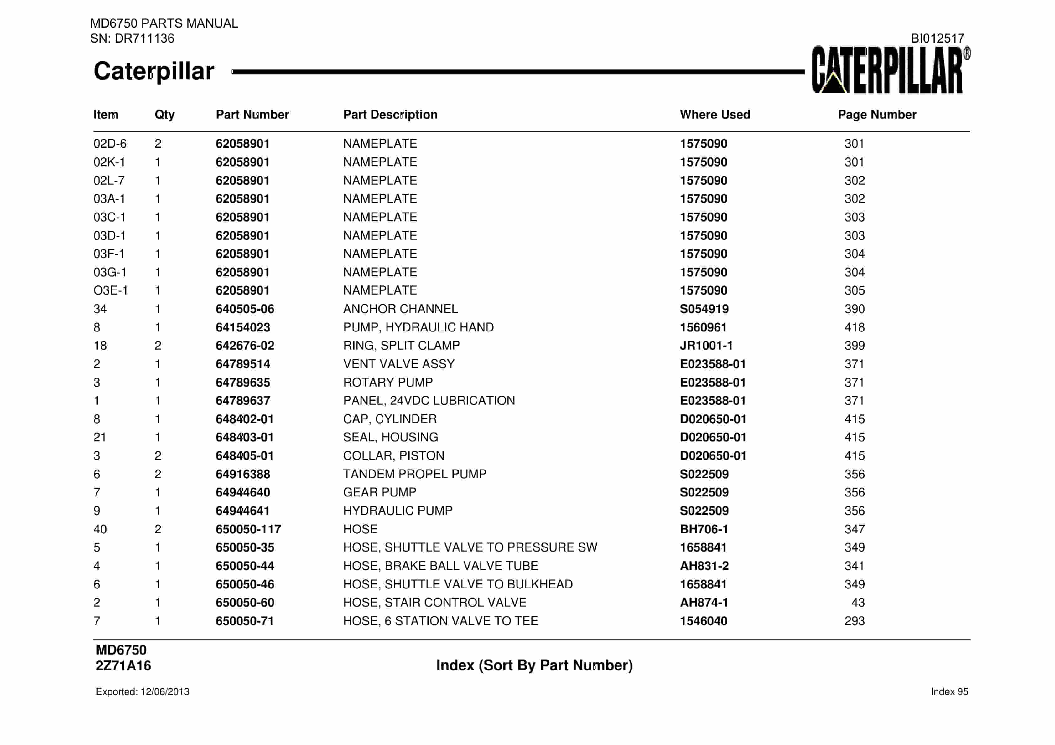 Caterpillar MD6750 Blast Hole Drill Parts Manual BI012517-4