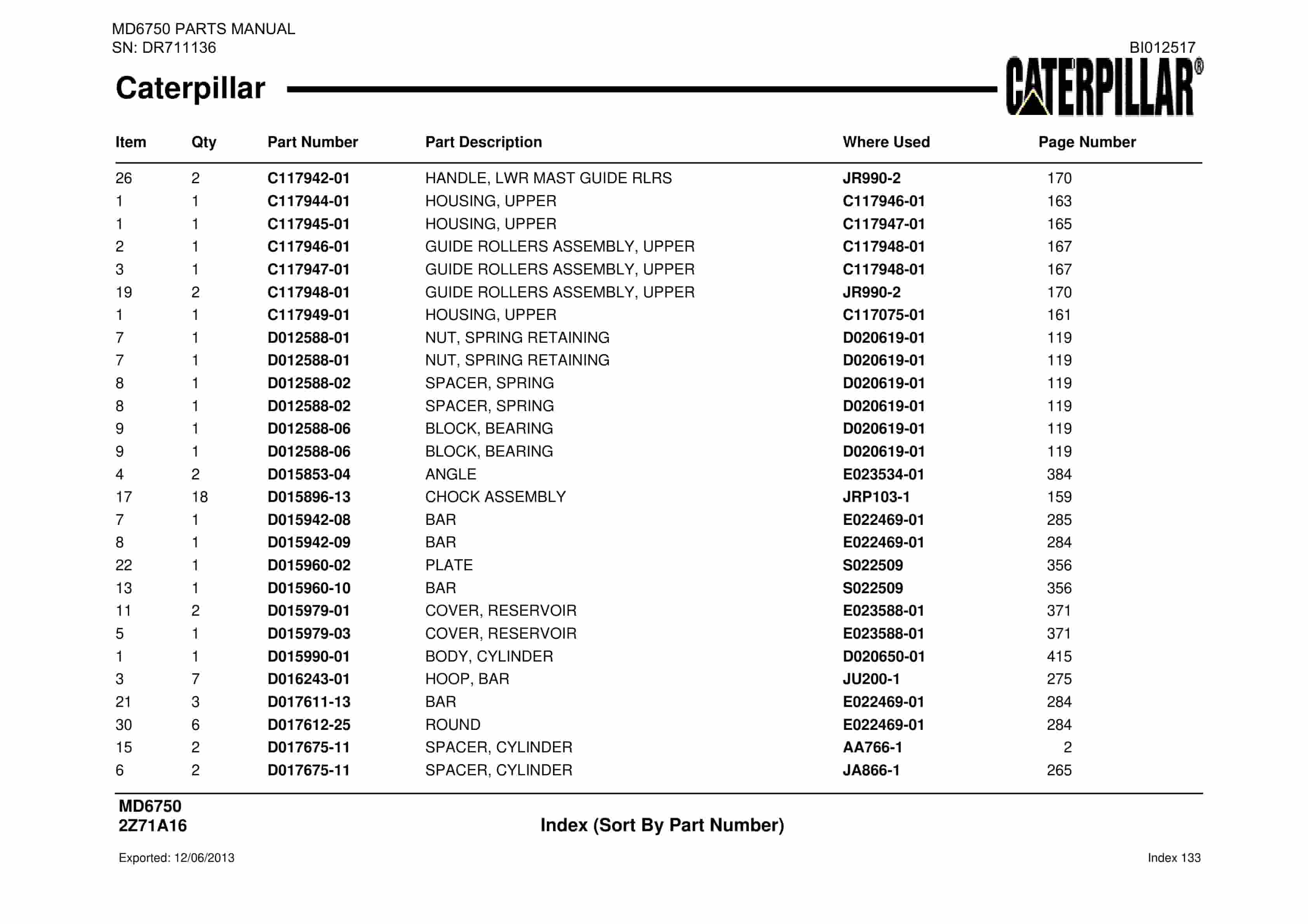 Caterpillar MD6750 Blast Hole Drill Parts Manual BI012517-5