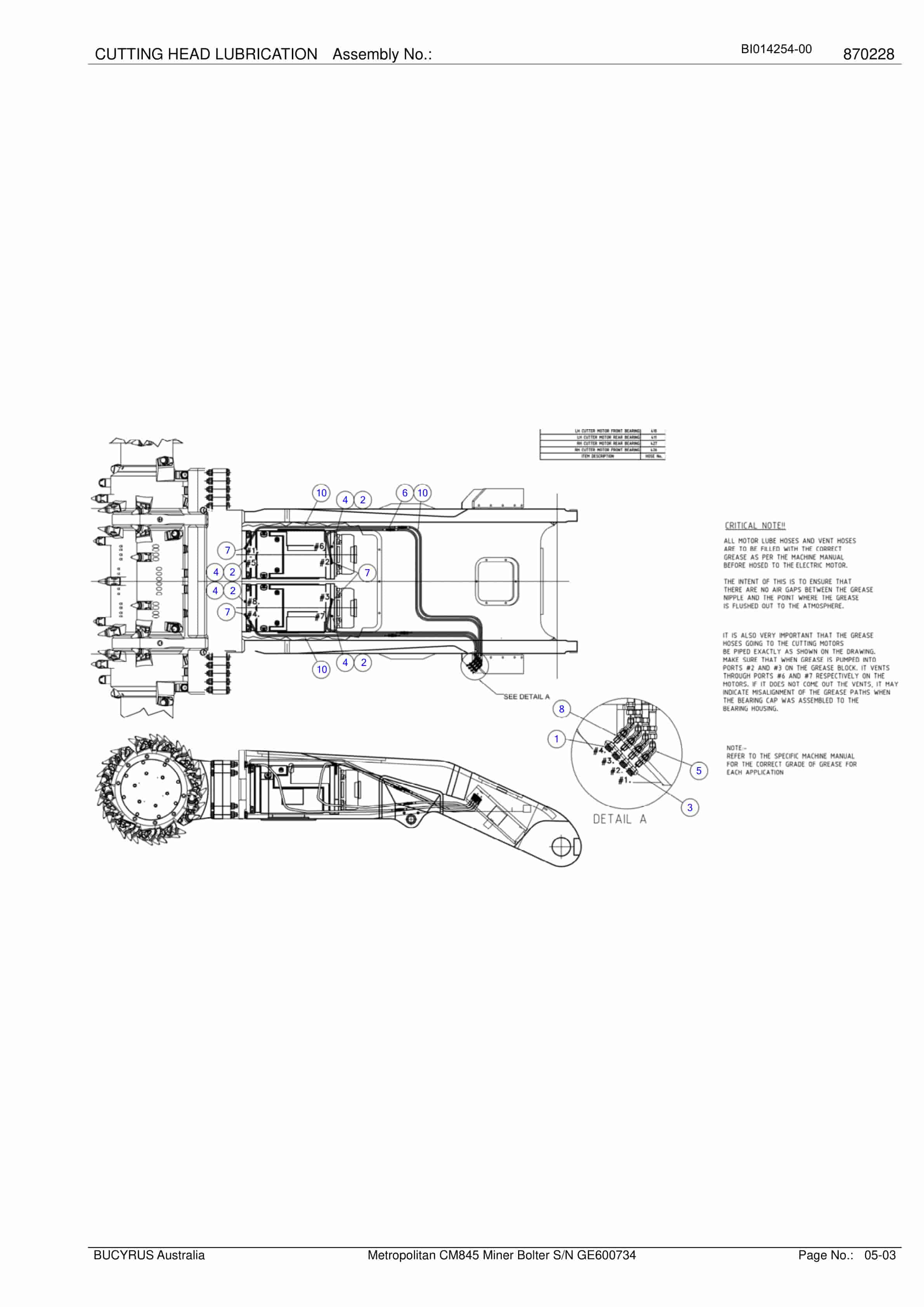 Caterpillar Metropolitan CM845 Miner Bolter Parts Manual BI014254-00-3