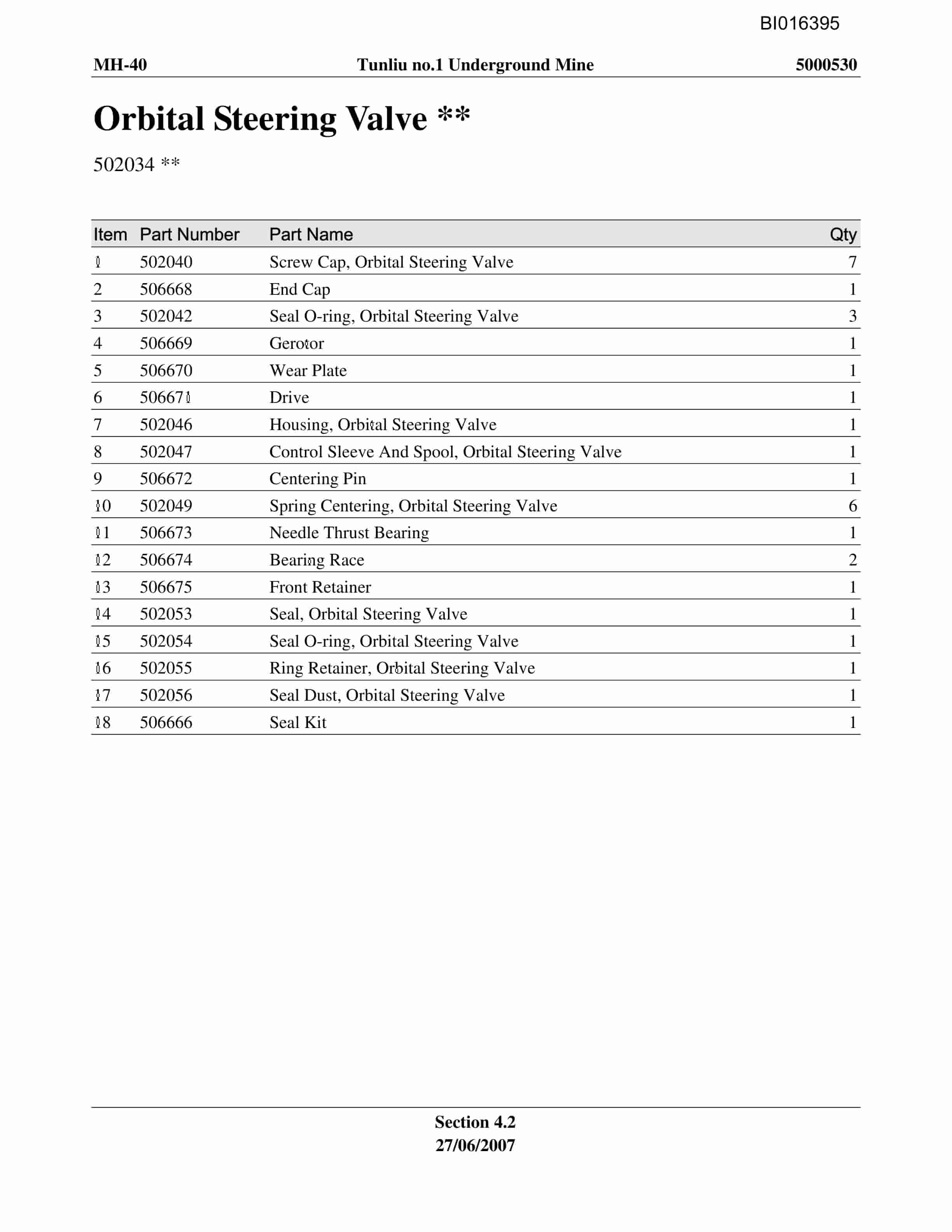 Caterpillar MH-40 Parts Manual BI016395-2