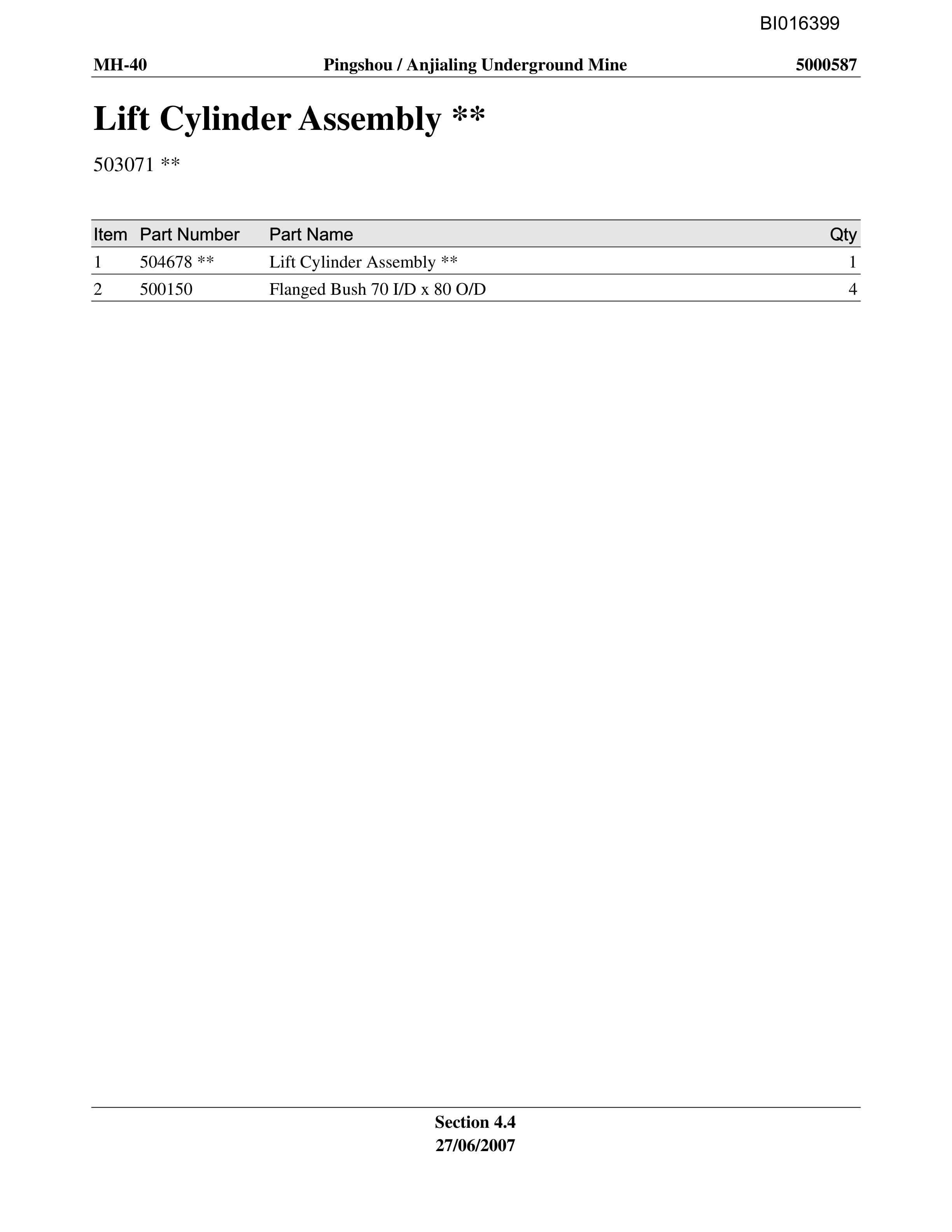 Caterpillar MH-40 Parts Manual BI016399-2