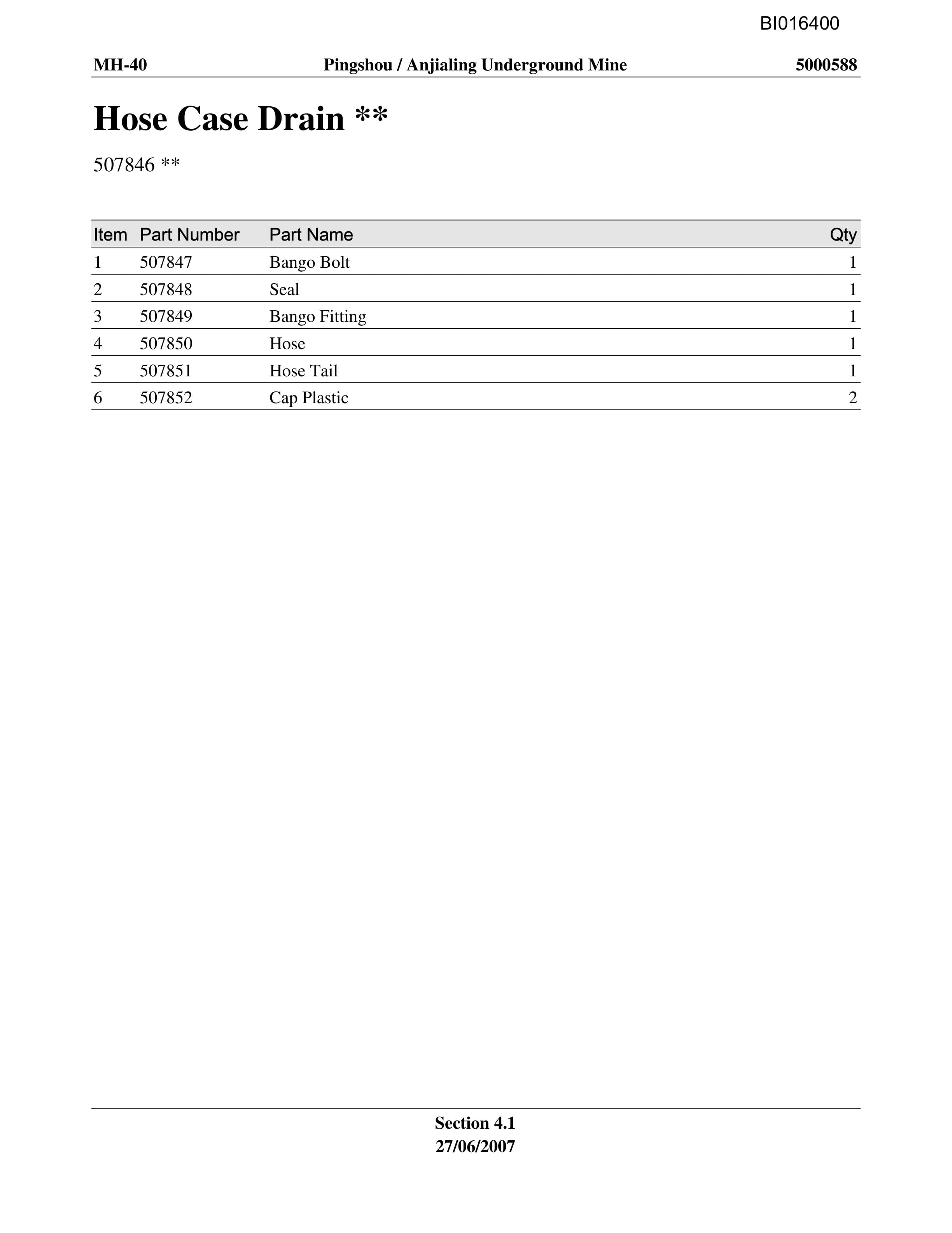 Caterpillar MH-40 Parts Manual BI016400-2