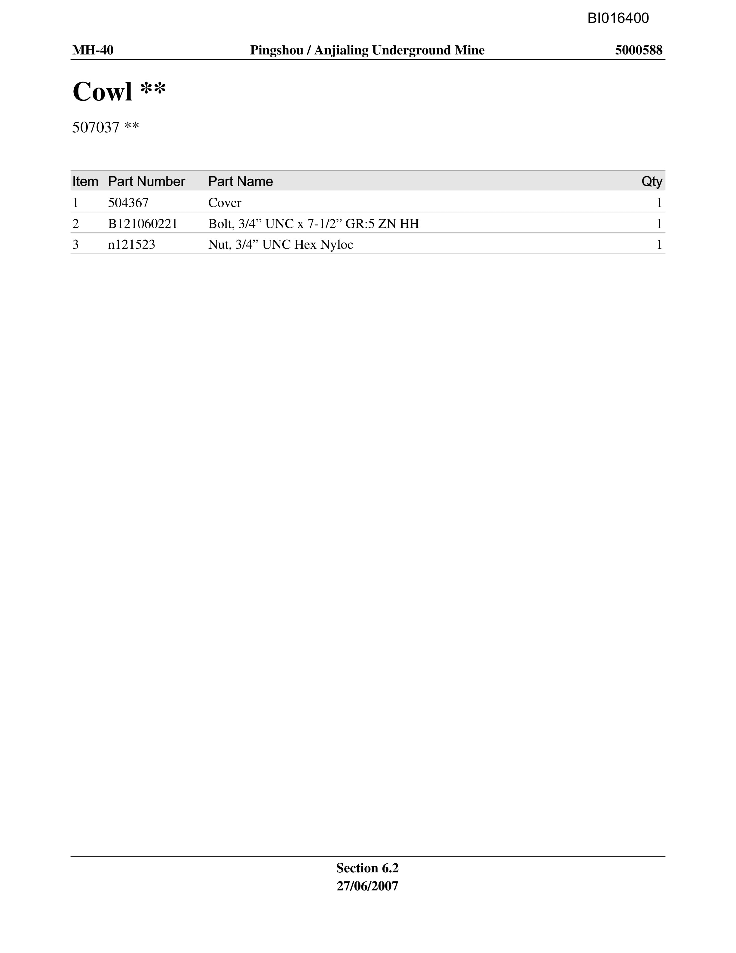 Caterpillar MH-40 Parts Manual BI016400-5