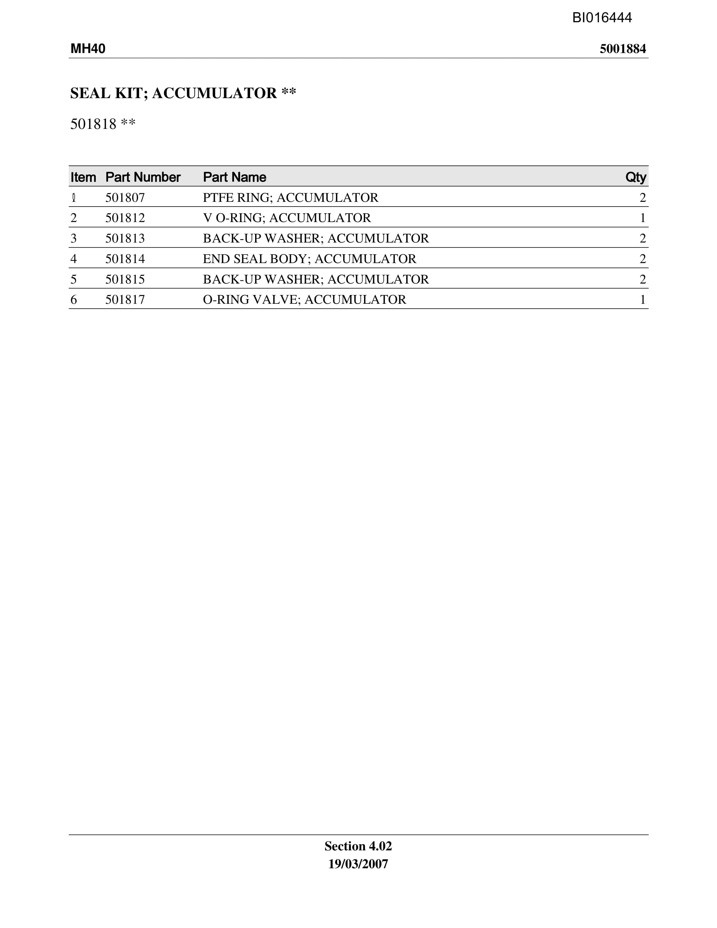 Caterpillar MH-40 Parts Manual BI016444-2