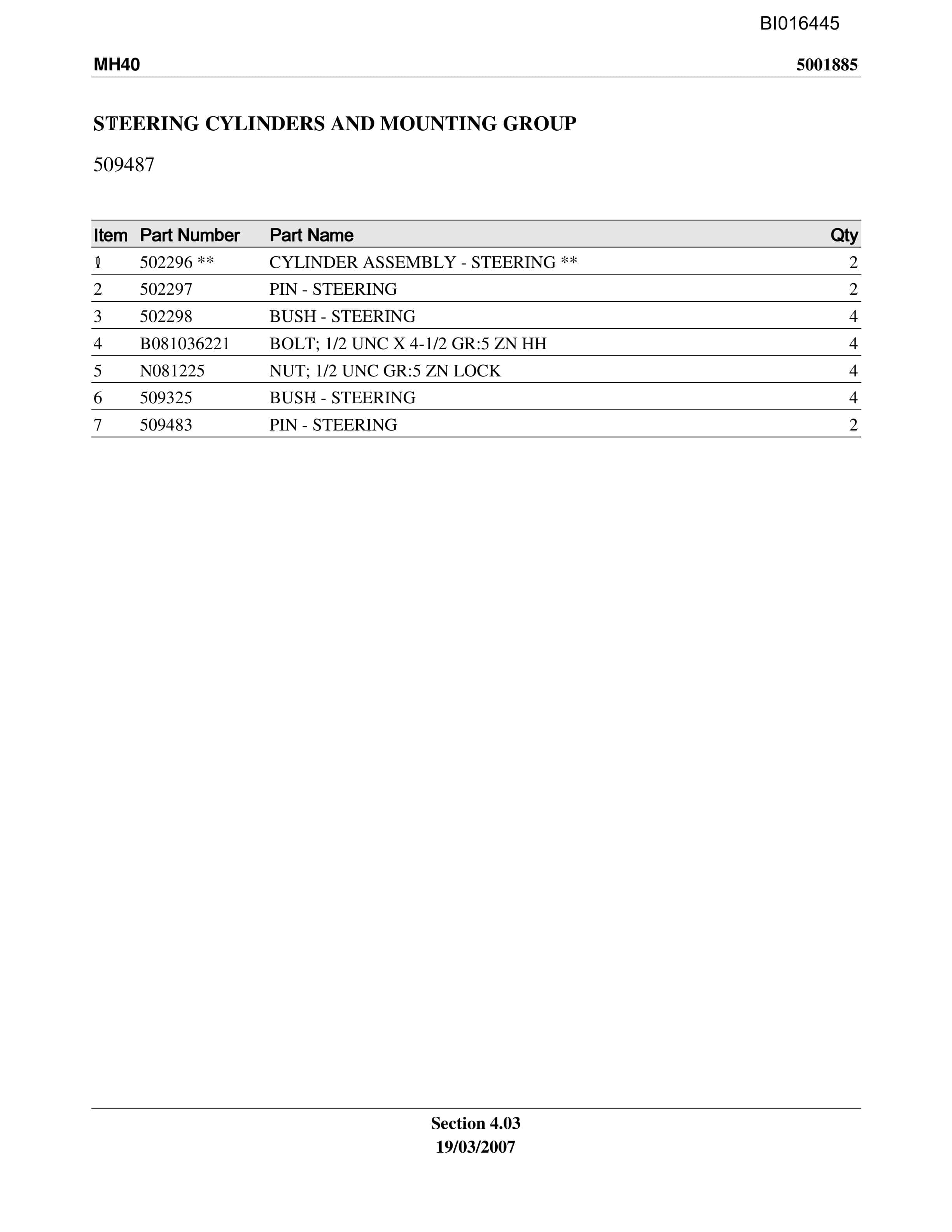 Caterpillar MH-40 Parts Manual BI016445-2
