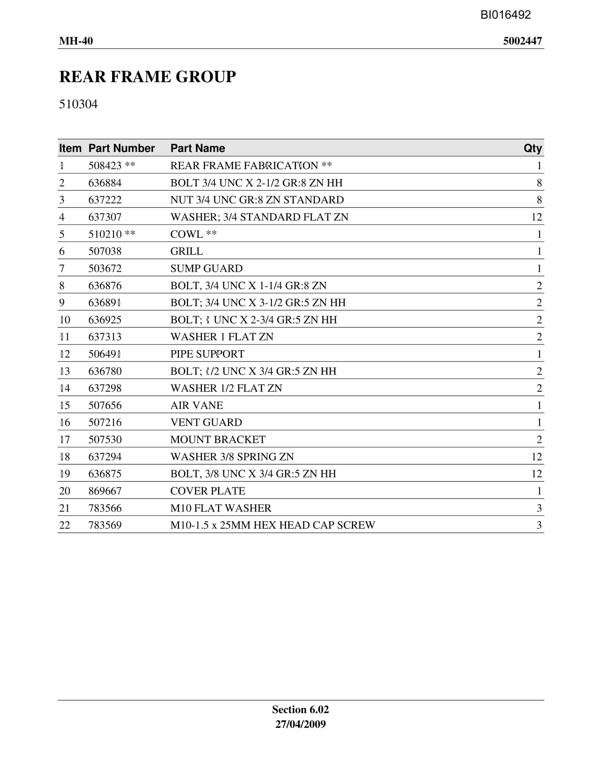 Caterpillar MH-40 Parts Manual BI016492-5