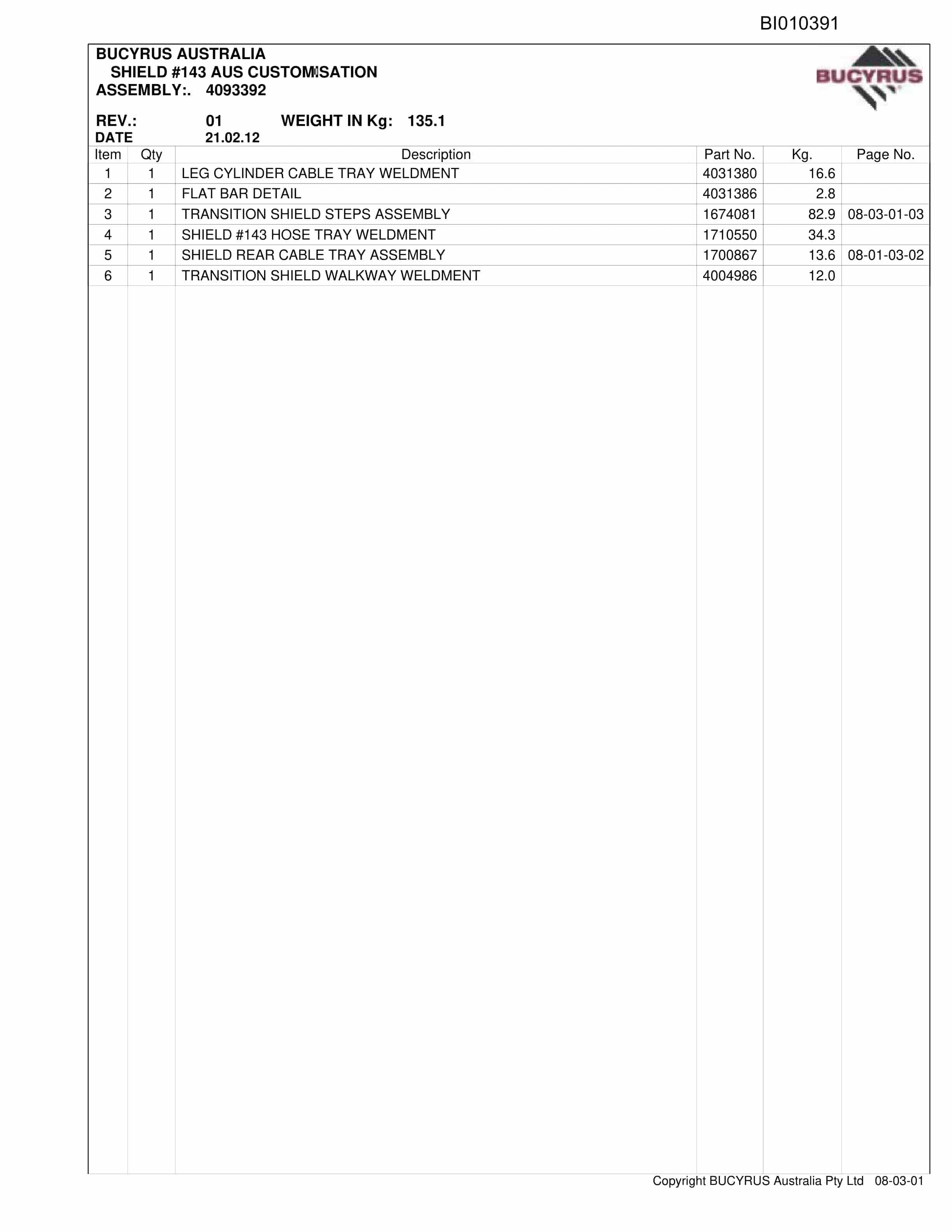 Caterpillar Narrabri Roof Supports Parts Manual BI010391-3