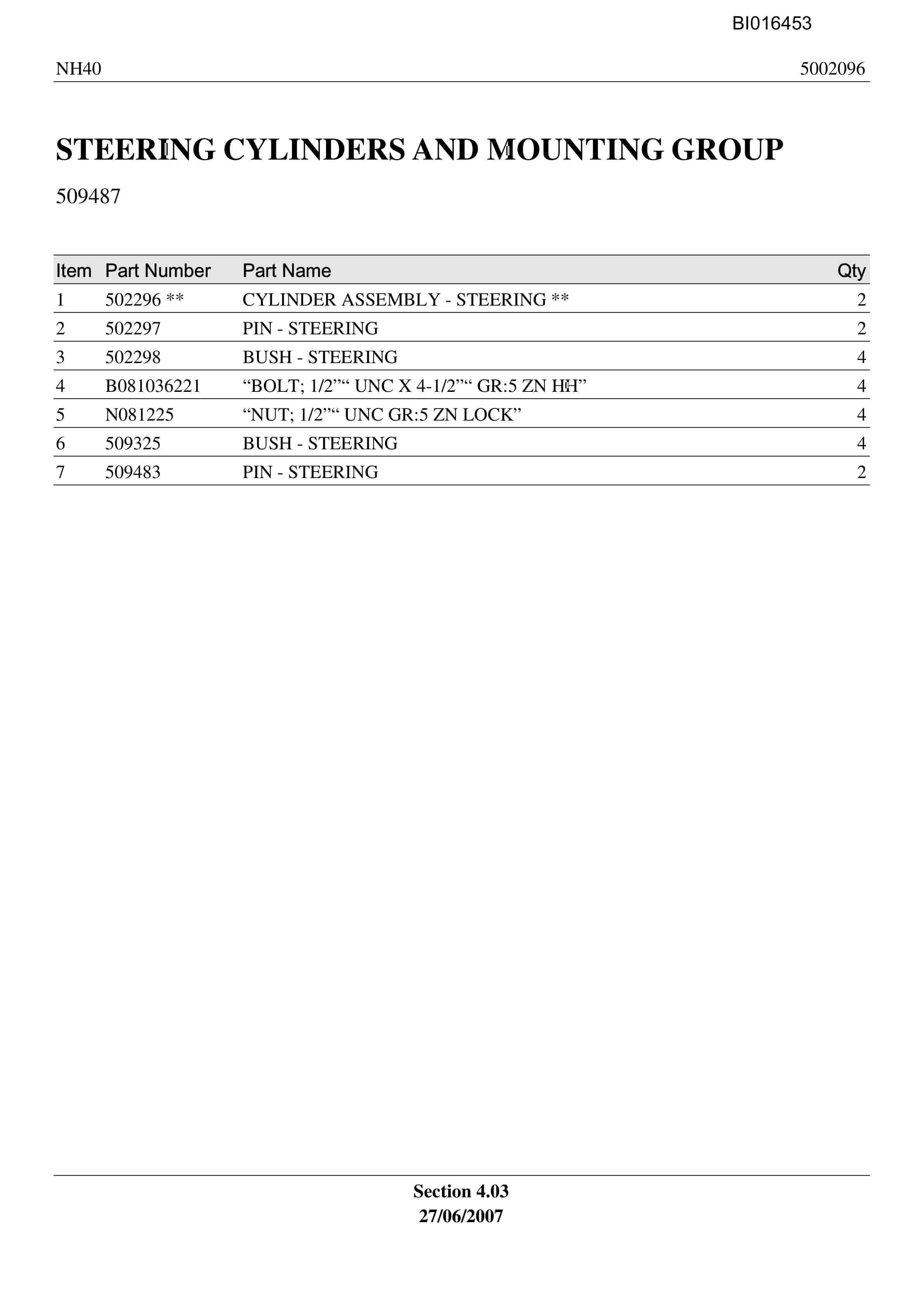 Caterpillar NH-40 Parts Manual BI016453-2