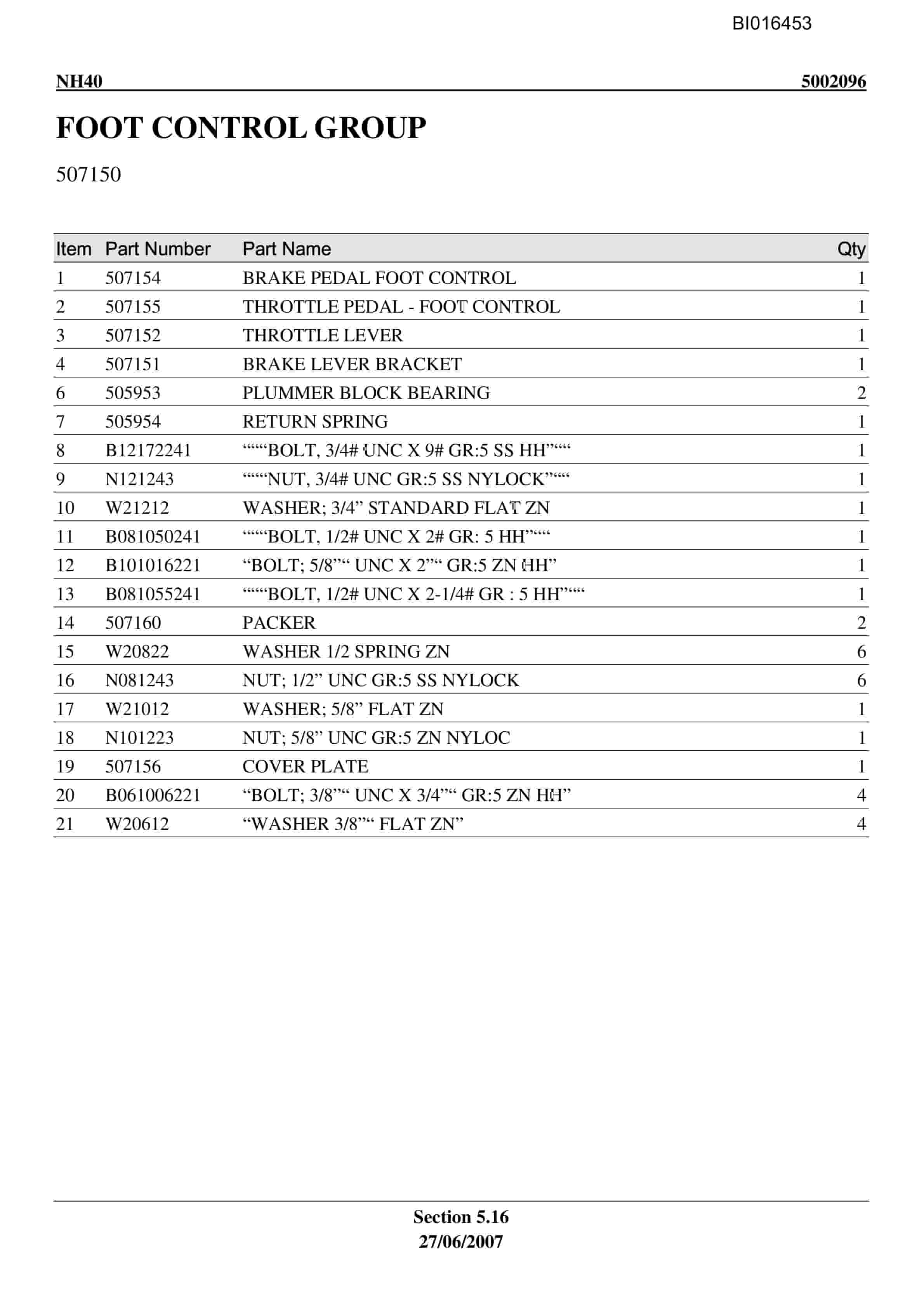 Caterpillar NH-40 Parts Manual BI016453-5