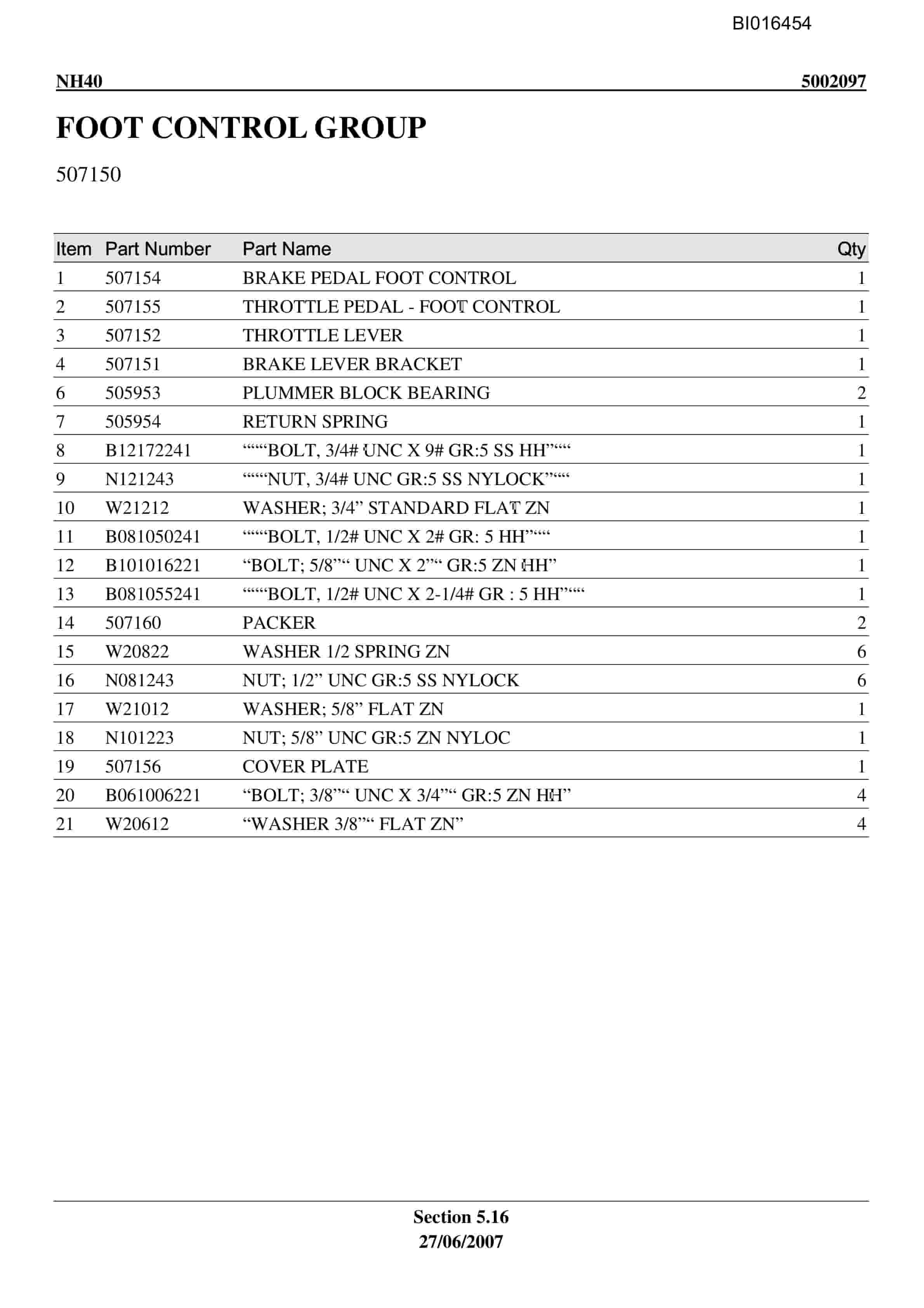 Caterpillar NH-40 Parts Manual BI016454-5