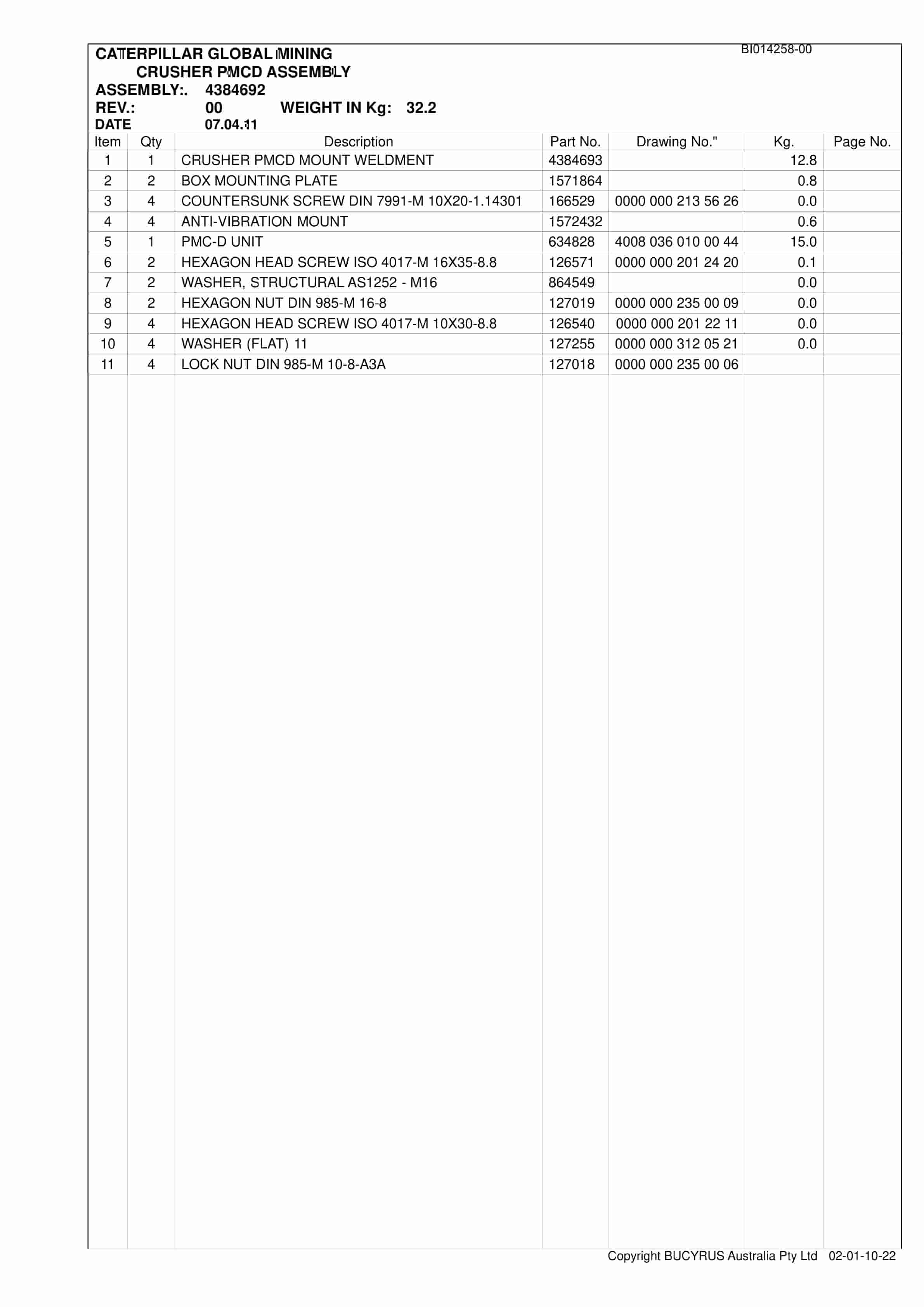 Caterpillar North Goonyella AFC 2013 Parts Manual BI014258-00-2