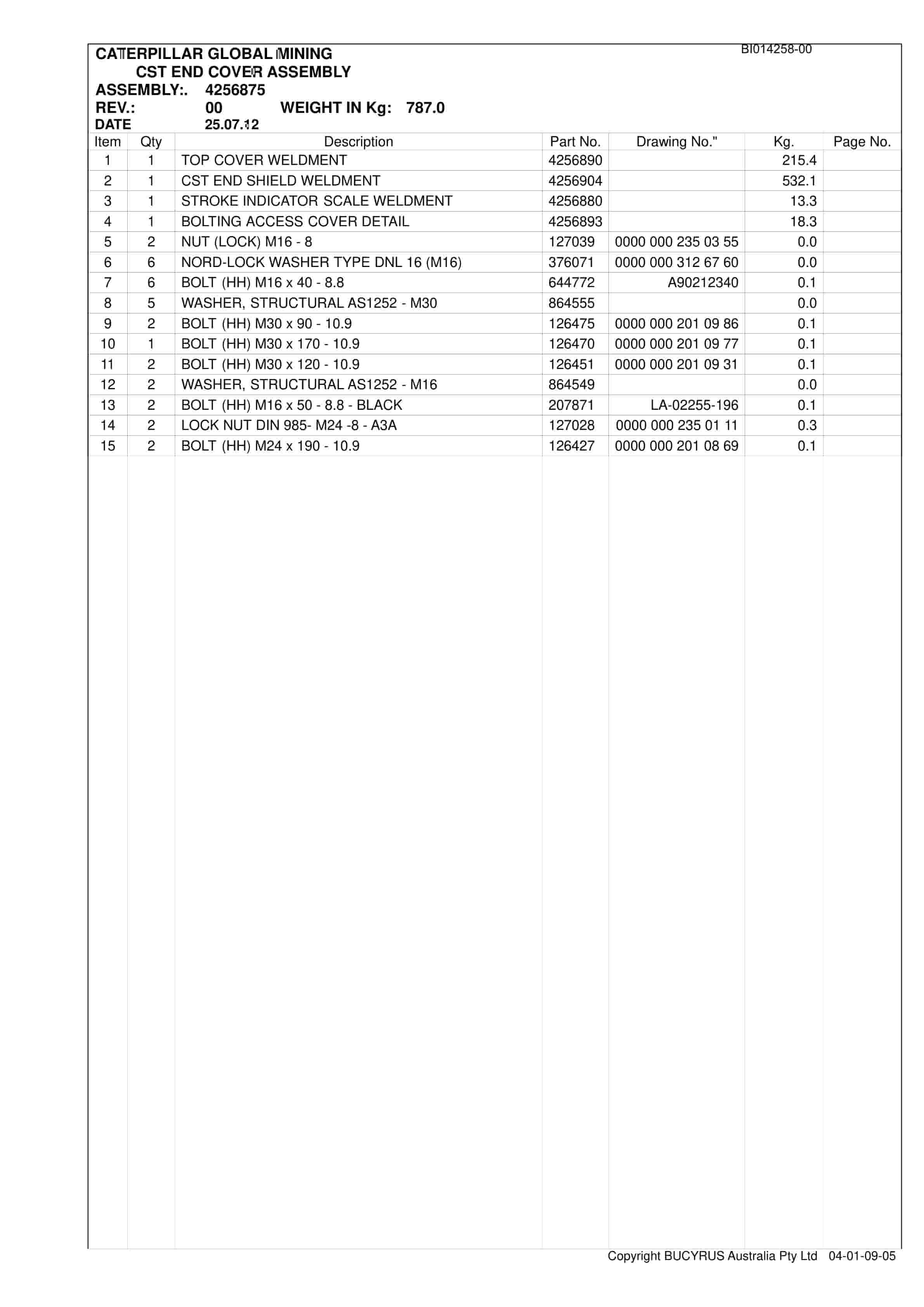Caterpillar North Goonyella AFC 2013 Parts Manual BI014258-00-4
