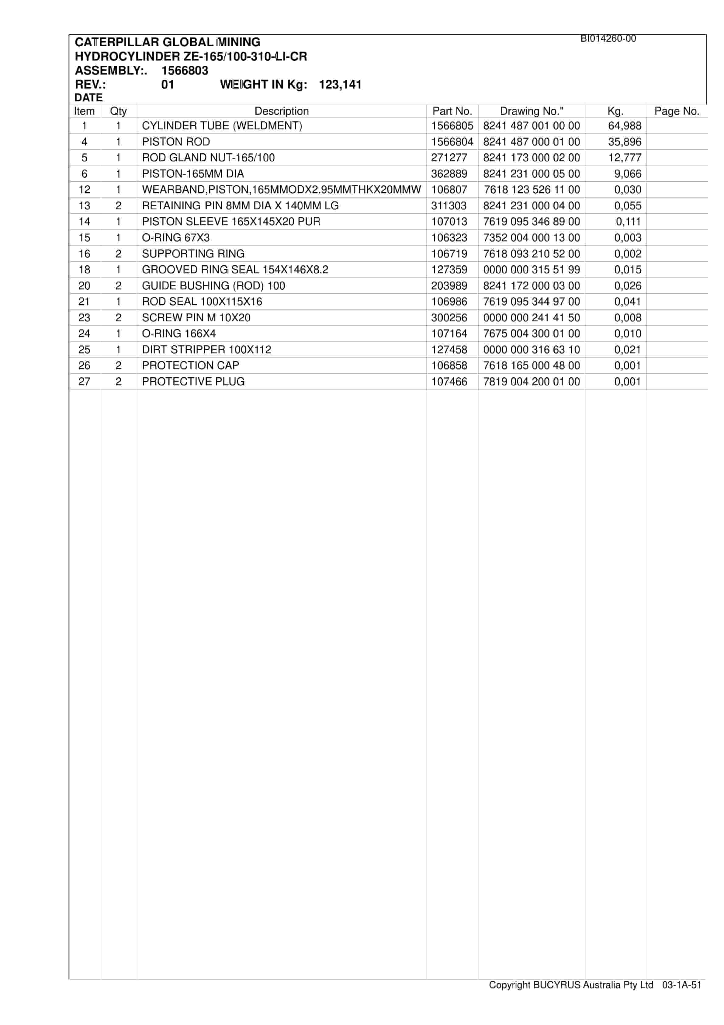 Caterpillar North Goonyella Australian Customised Shields Parts Manual BI014260-00-2