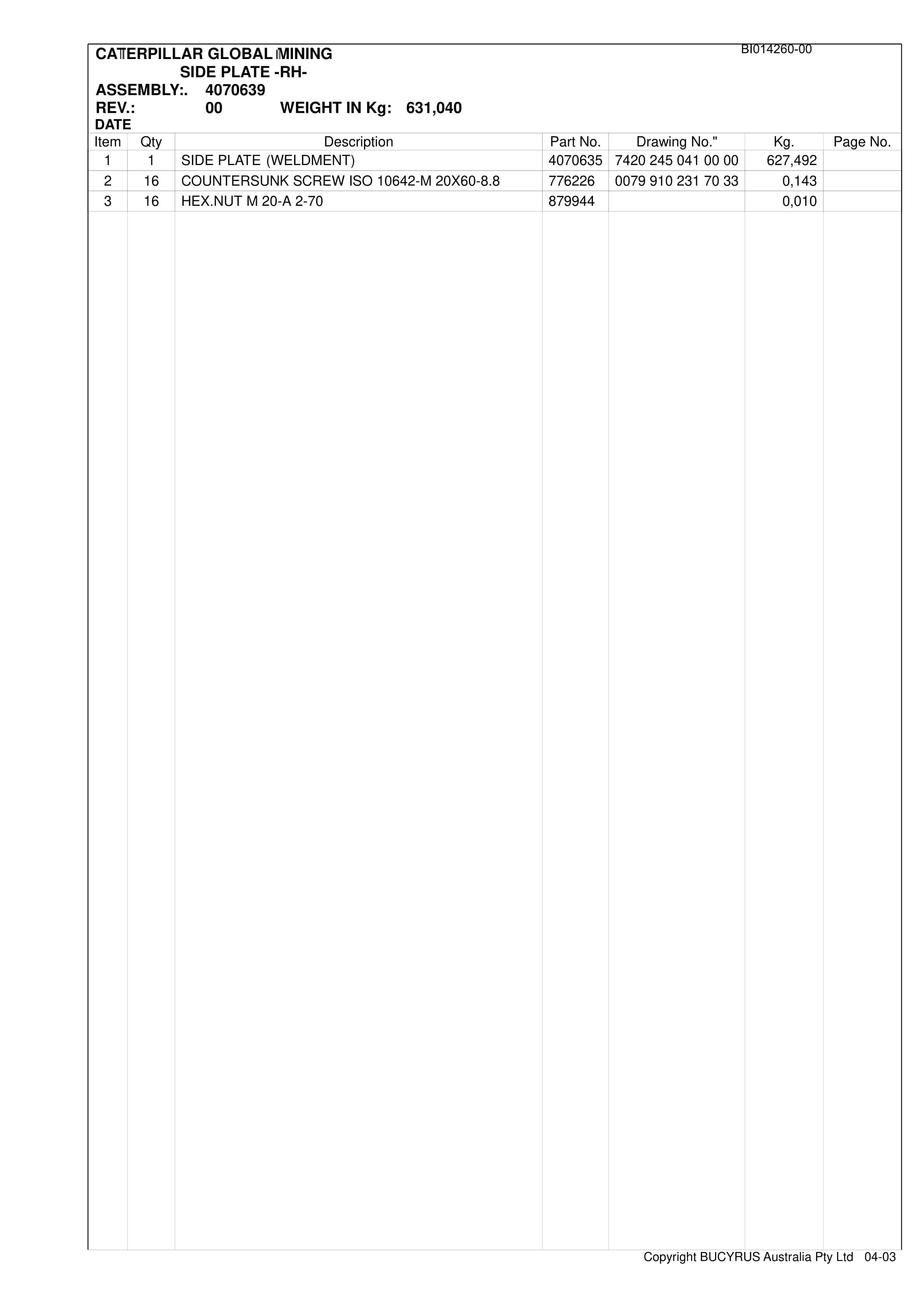 Caterpillar North Goonyella Australian Customised Shields Parts Manual BI014260-00-3