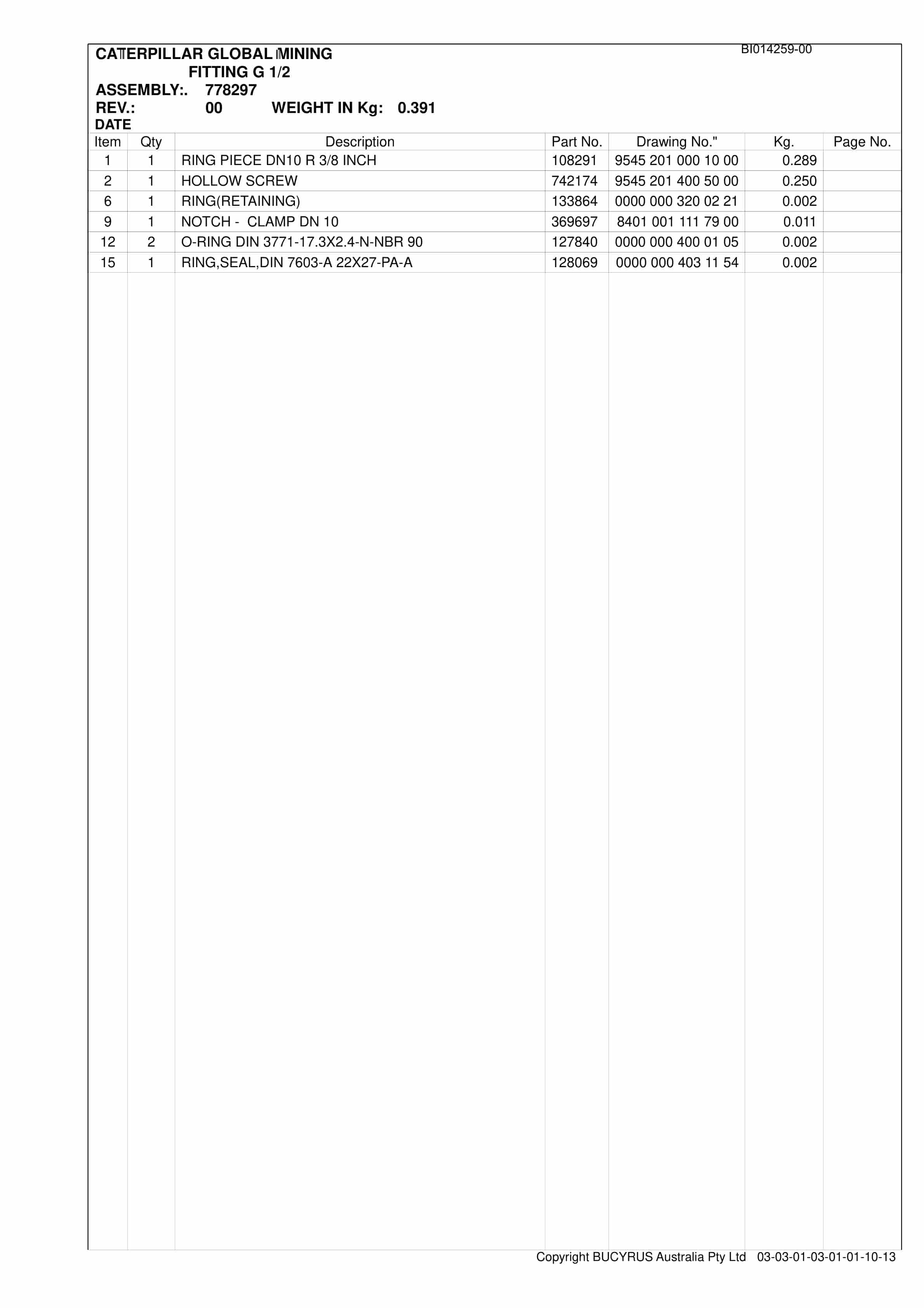 Caterpillar North Goonyella BSL 2013 Parts Manual BI014259-00-3