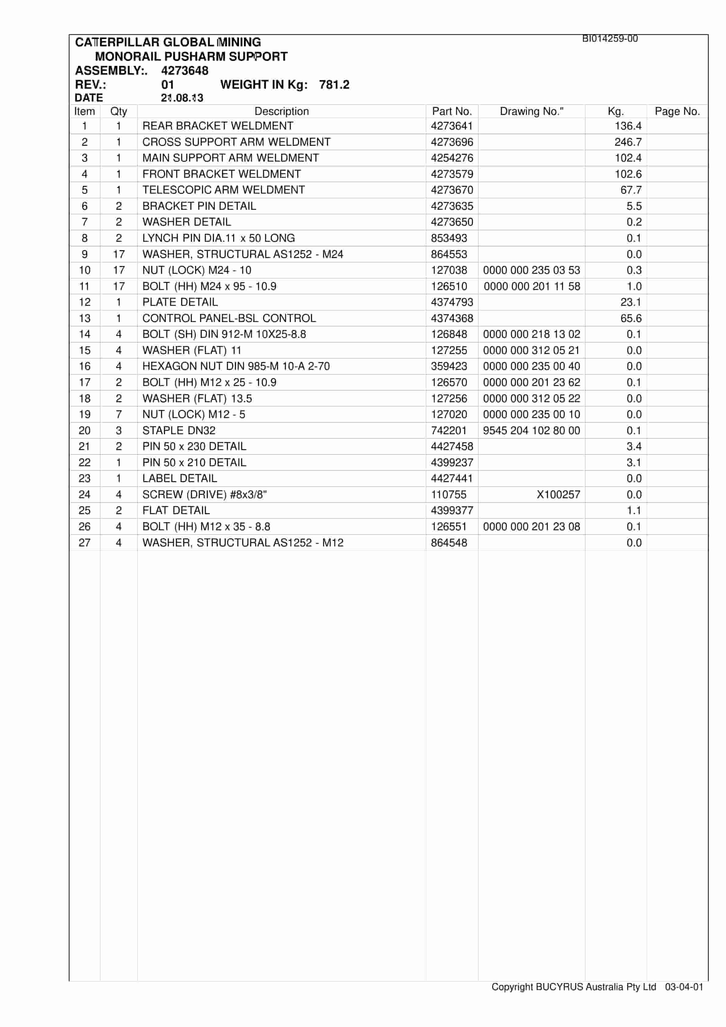 Caterpillar North Goonyella BSL 2013 Parts Manual BI014259-00-4