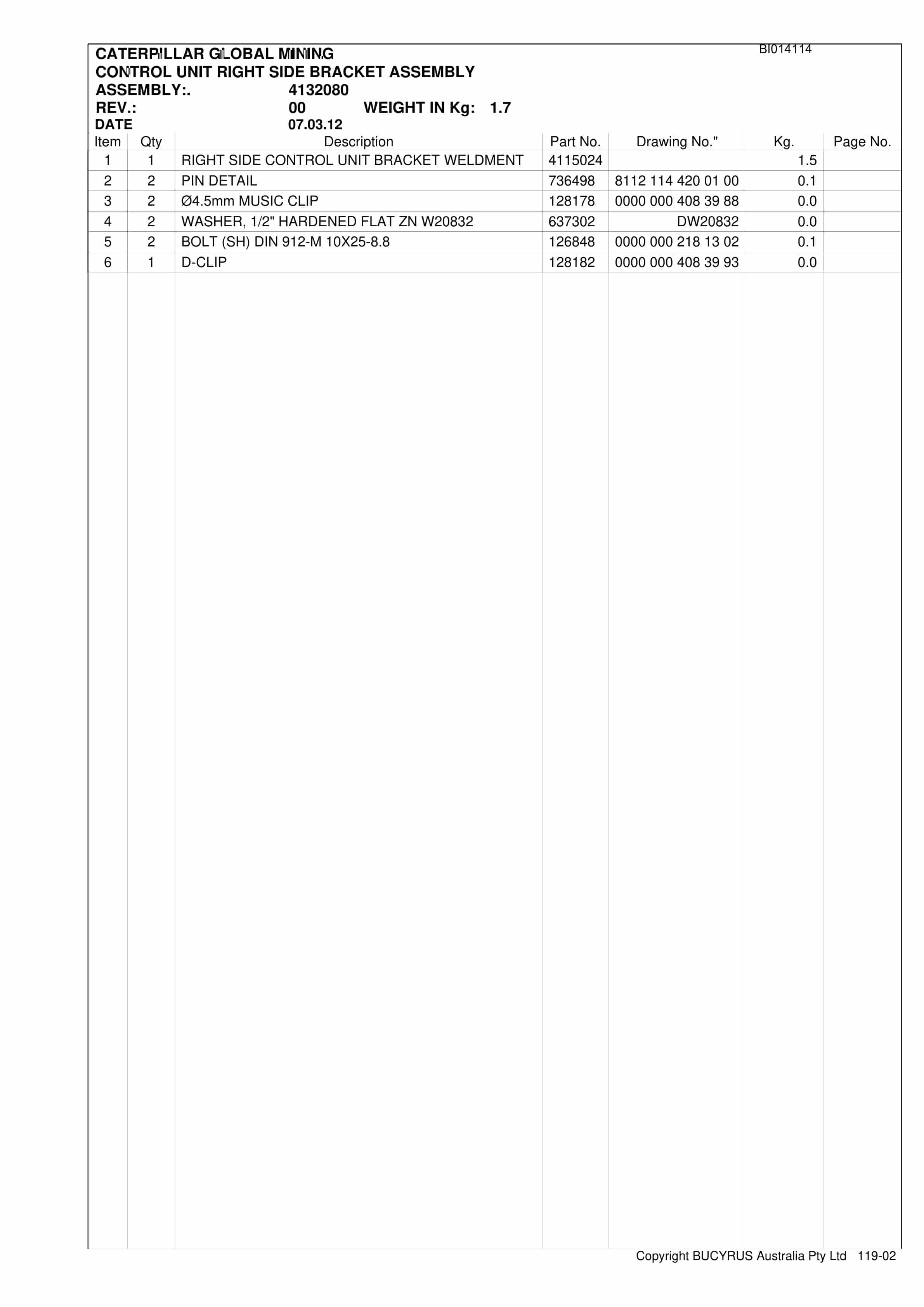 Caterpillar Oaky Creek Shields 2012 Parts Manual BI014114-5
