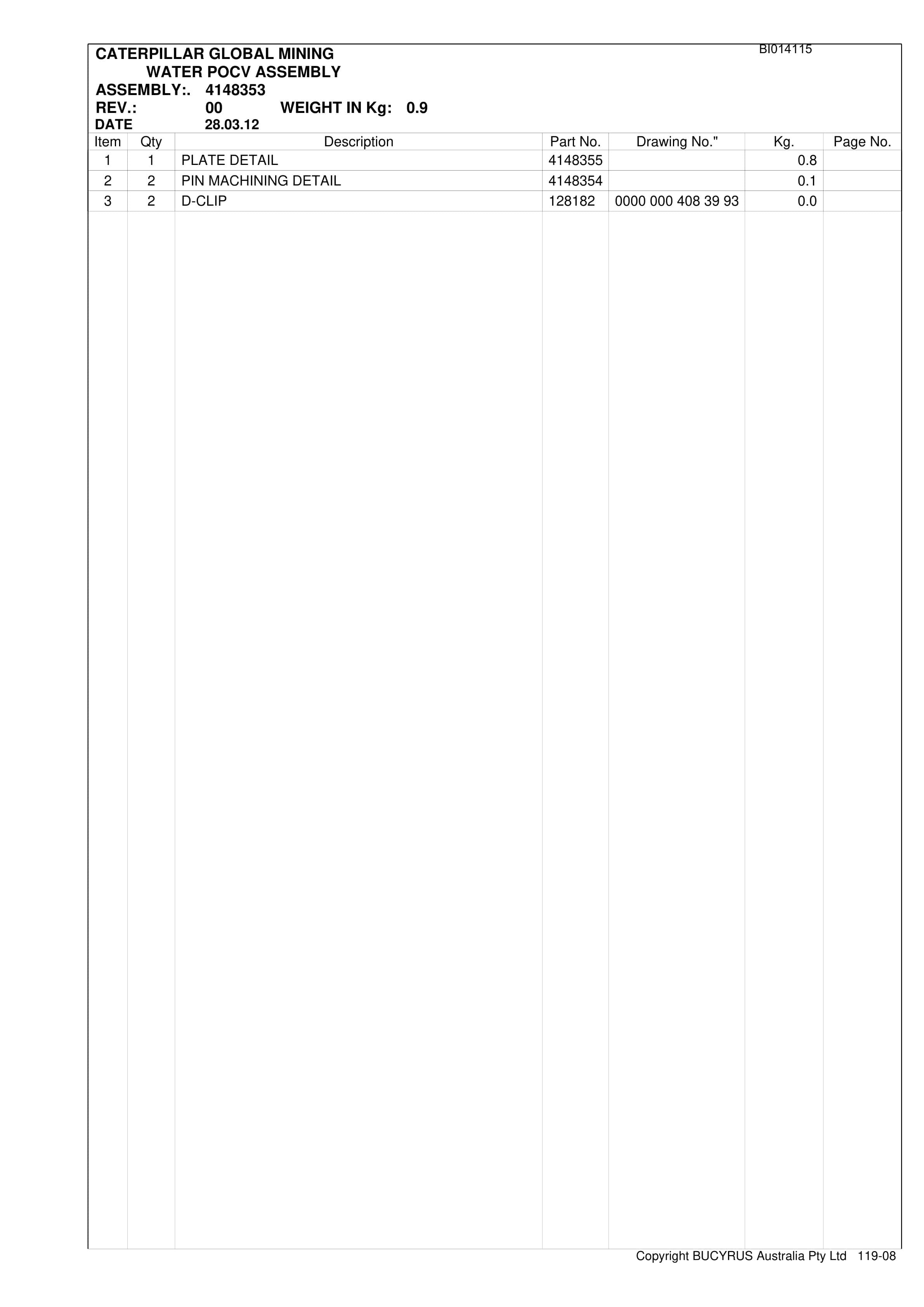 Caterpillar Oaky North Mid Seam Retrofit 2012 Parts Manual BI014115-3