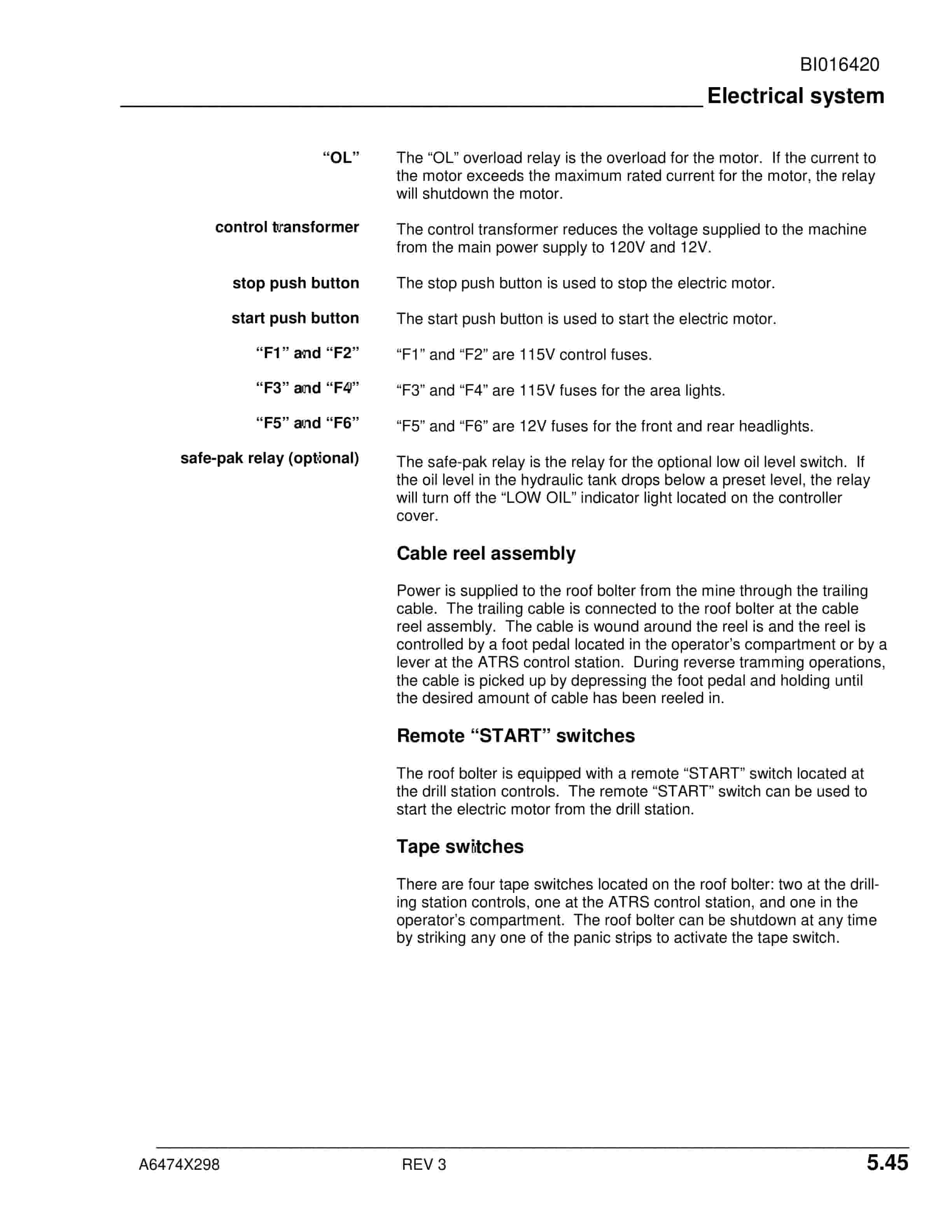 Caterpillar RB125 Roof Bolter Operation And Maintenance Manual BI016420-2