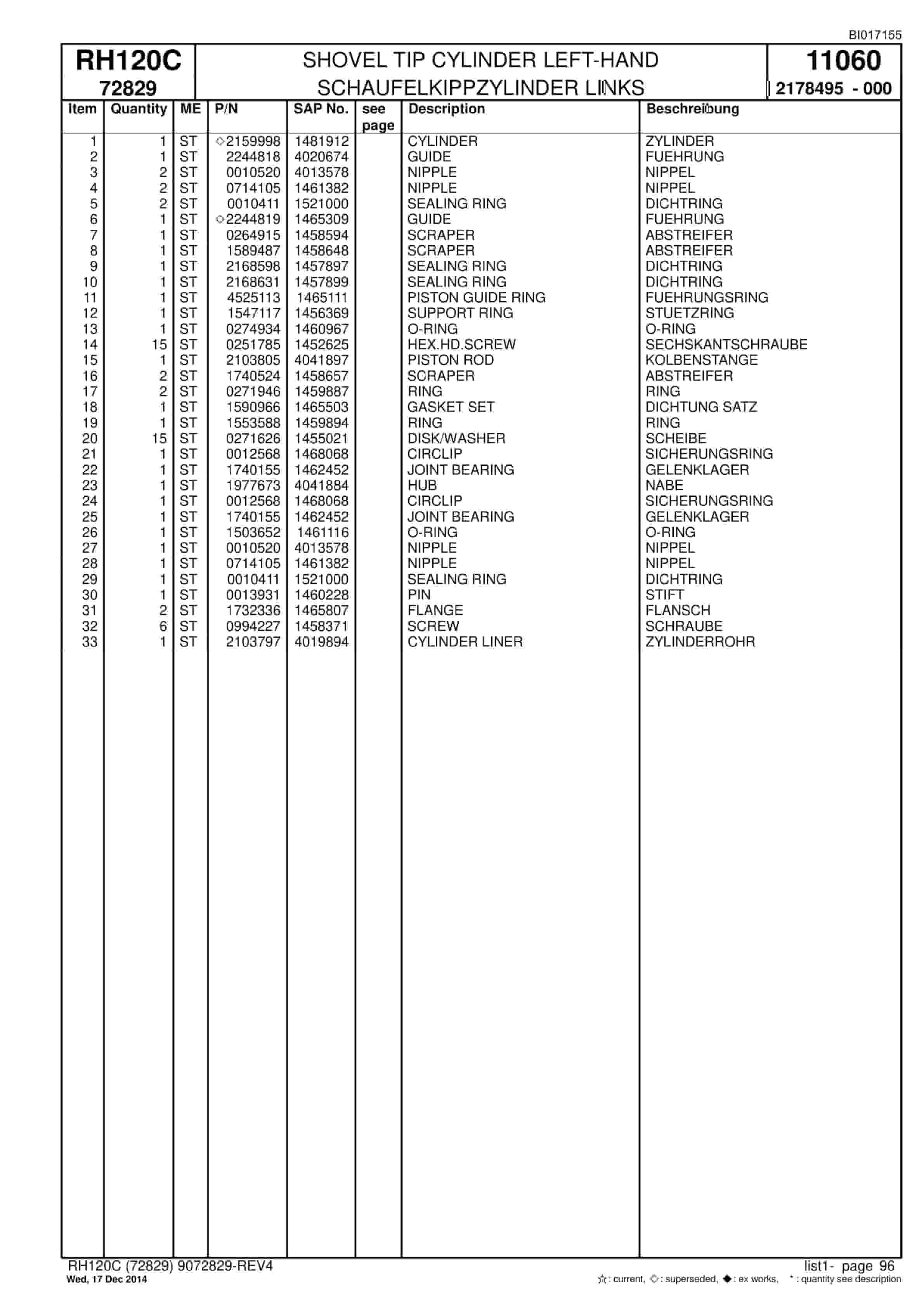 Caterpillar RH120C FS Hydraulic Shovel Spare Parts Manual BI017155-3
