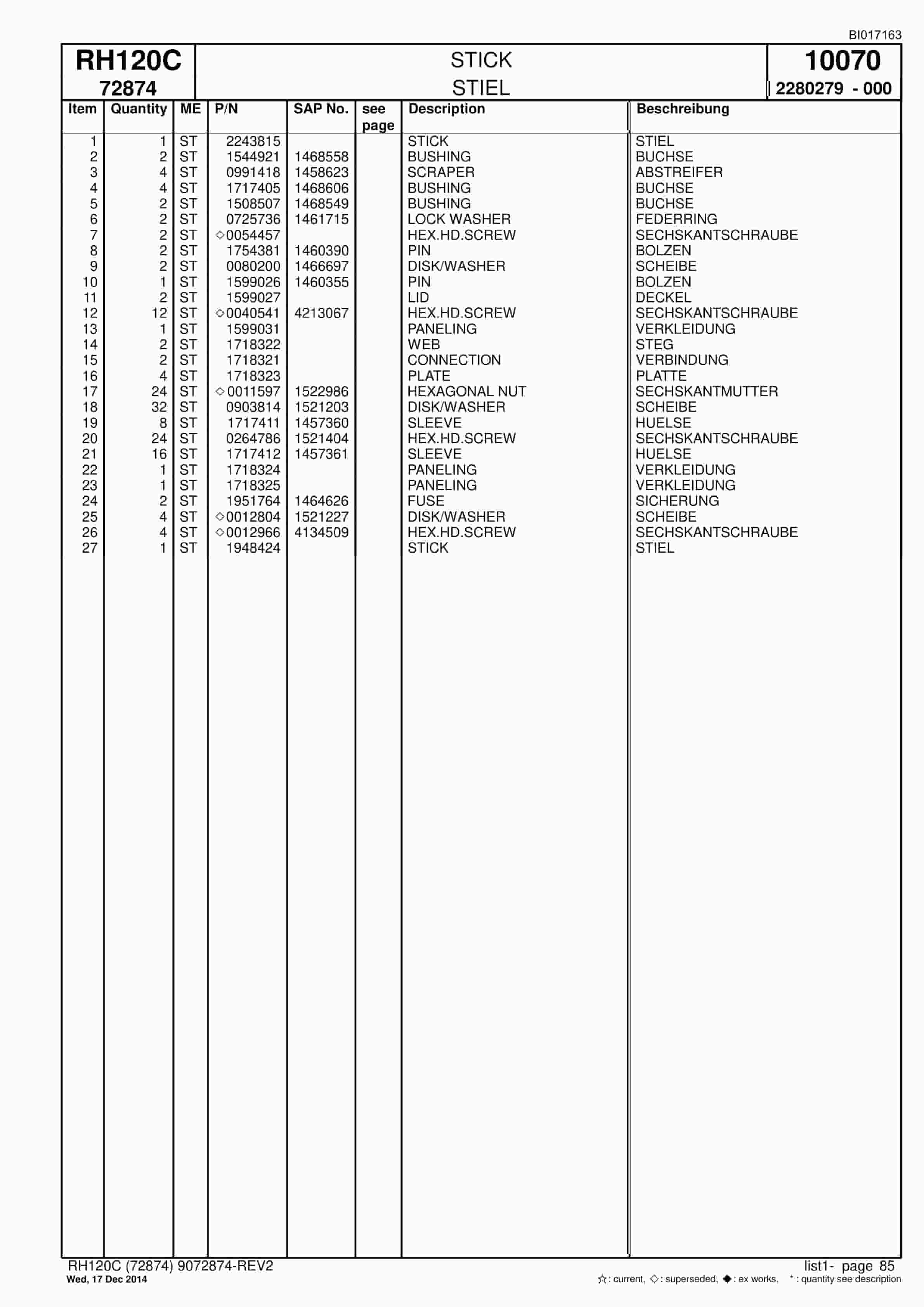 Caterpillar RH120C FS Hydraulic Shovel Spare Parts Manual BI017163-3