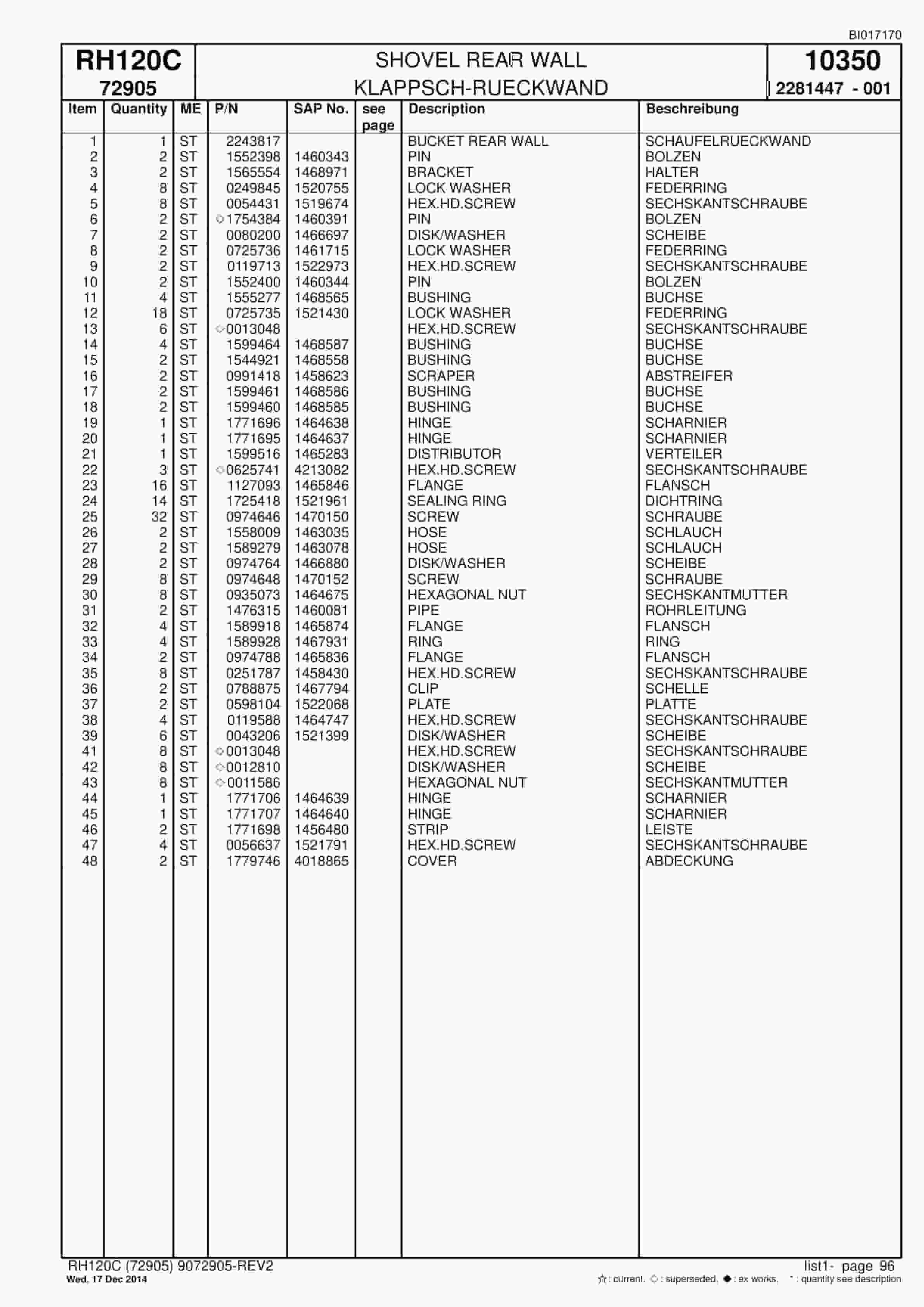 Caterpillar RH120C FS Hydraulic Shovel Spare Parts Manual BI017170-3