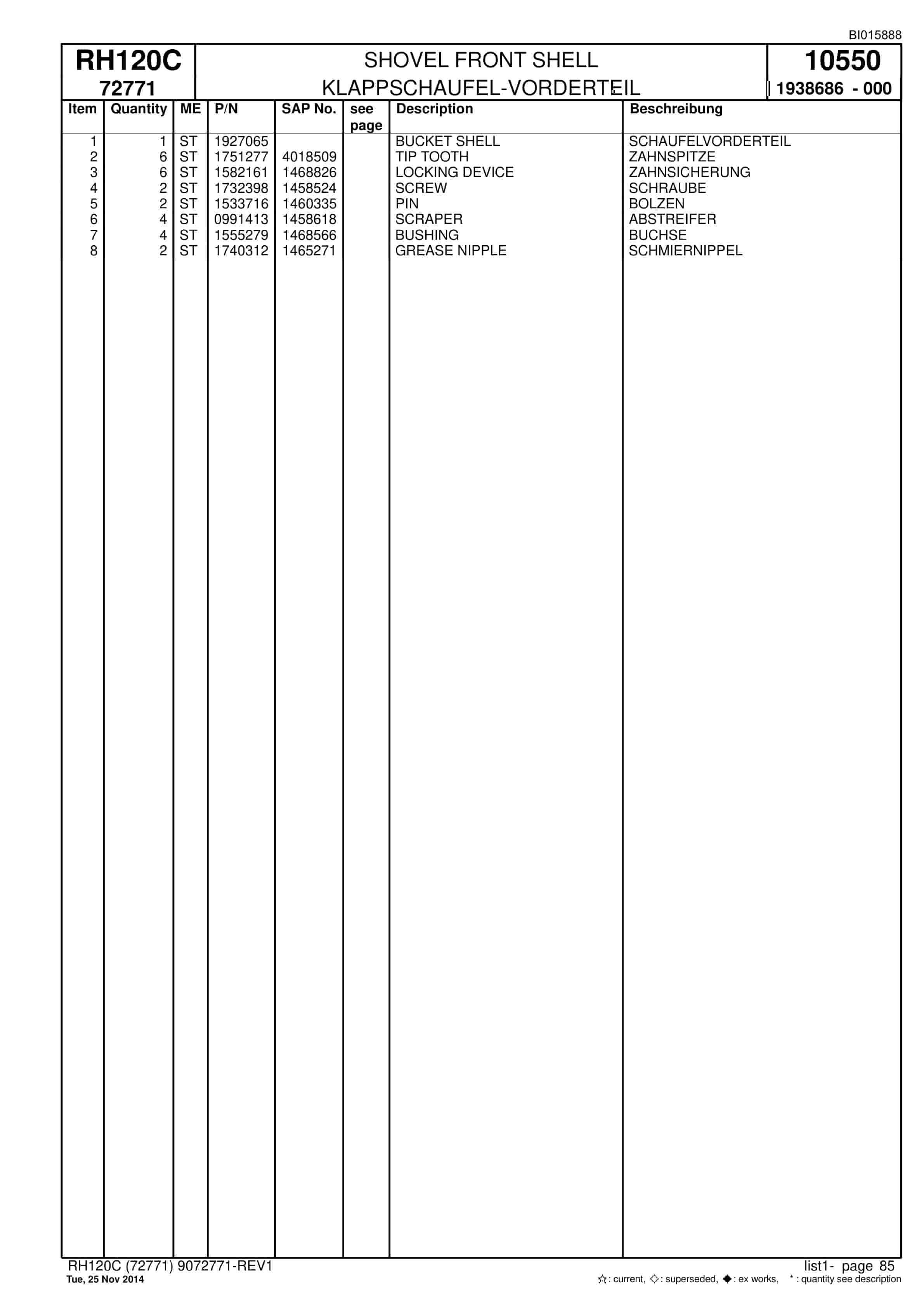 Caterpillar RH120C Hydraulic Shovel Spare Parts Manual BI015888-3