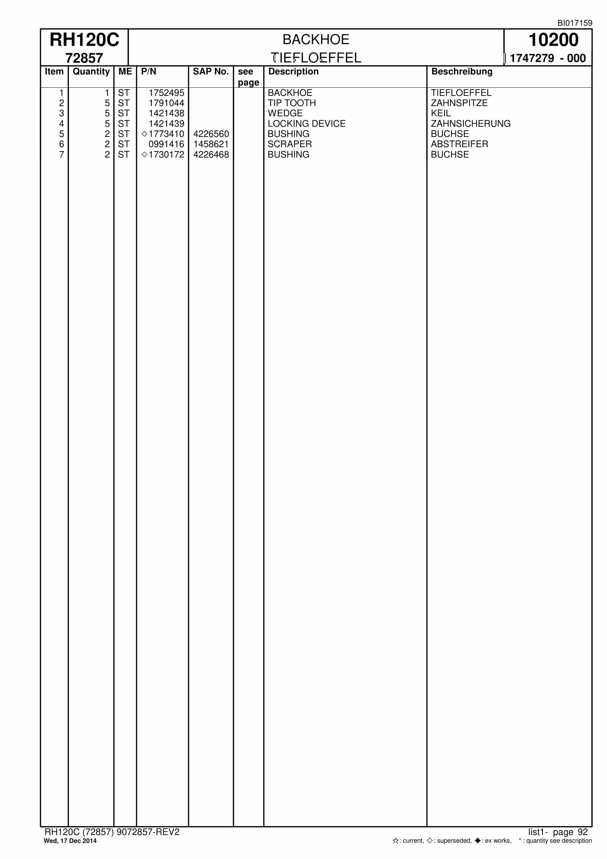 Caterpillar RH120C Hydraulic Shovel Spare Parts Manual BI017159-3