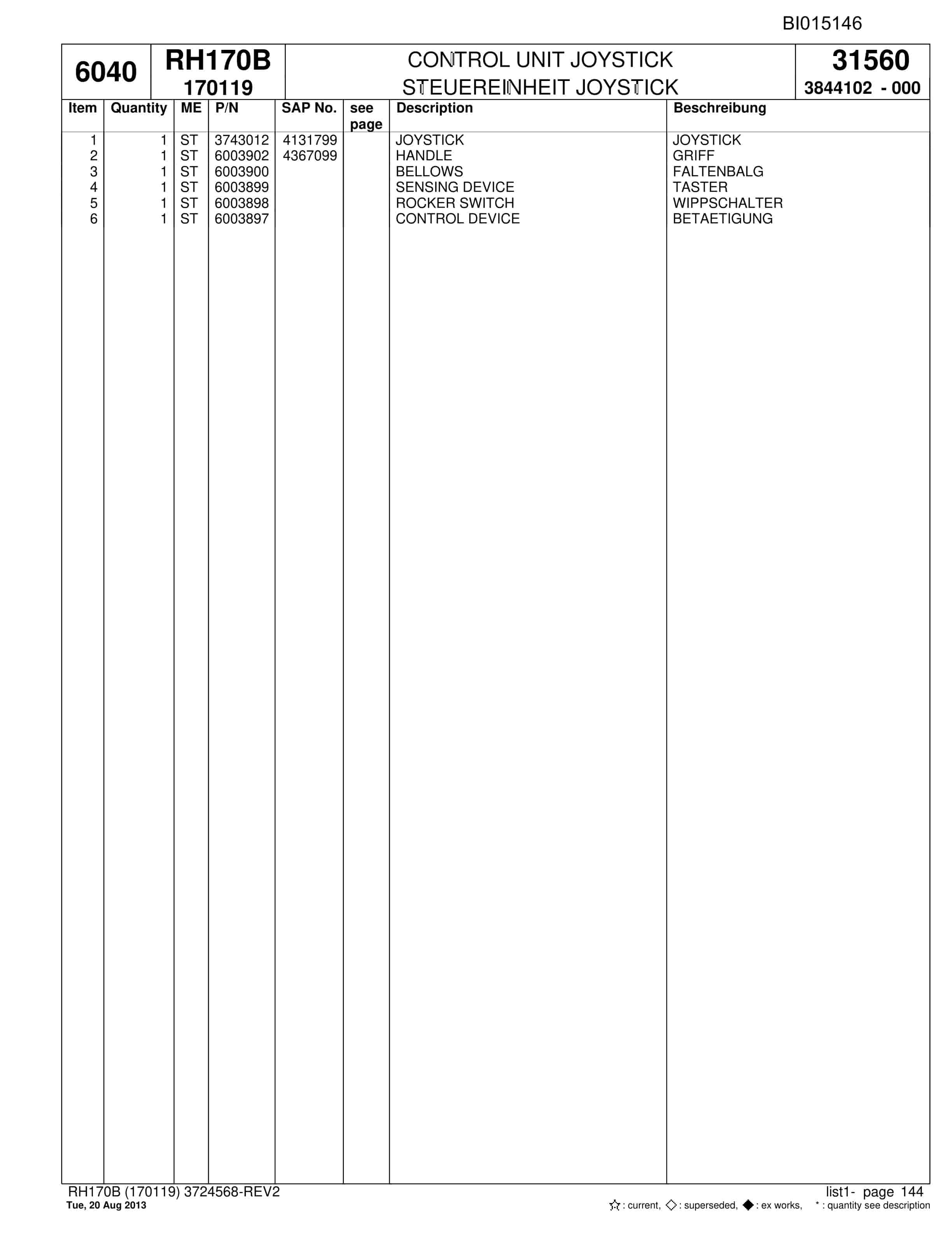 Caterpillar RH170B Hydraulic Excavator Parts Manual BI015146-5