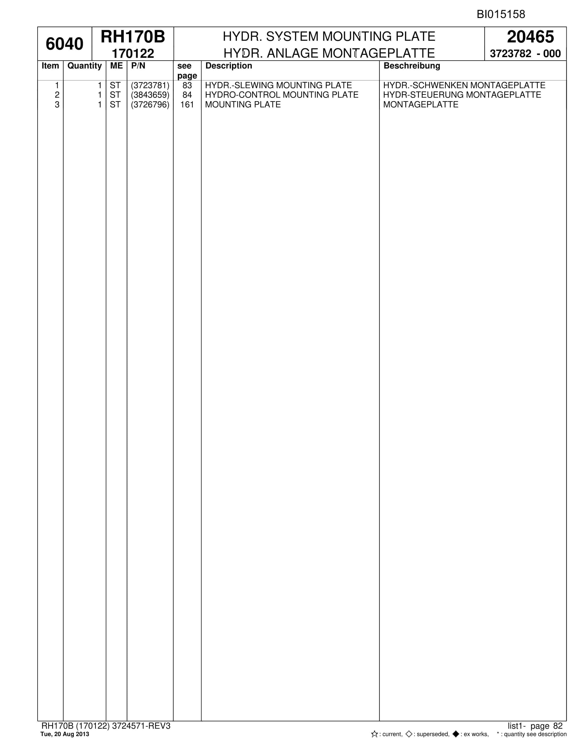 Caterpillar RH170B Hydraulic Excavator Parts Manual BI015158-2