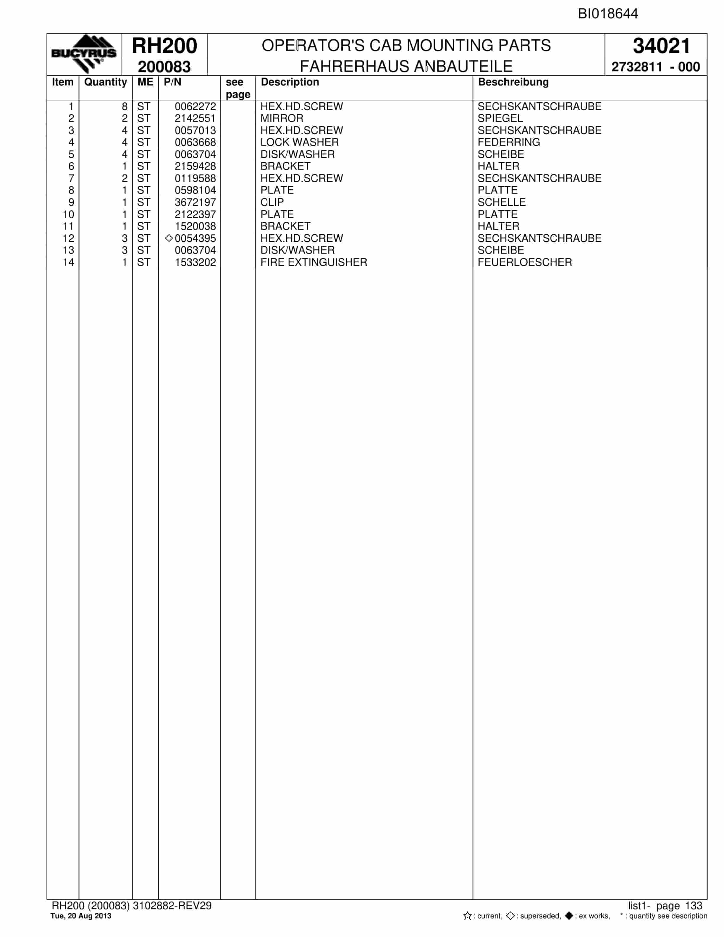 Caterpillar RH200 Hydraulic Excavator Parts Manual BI018644-5