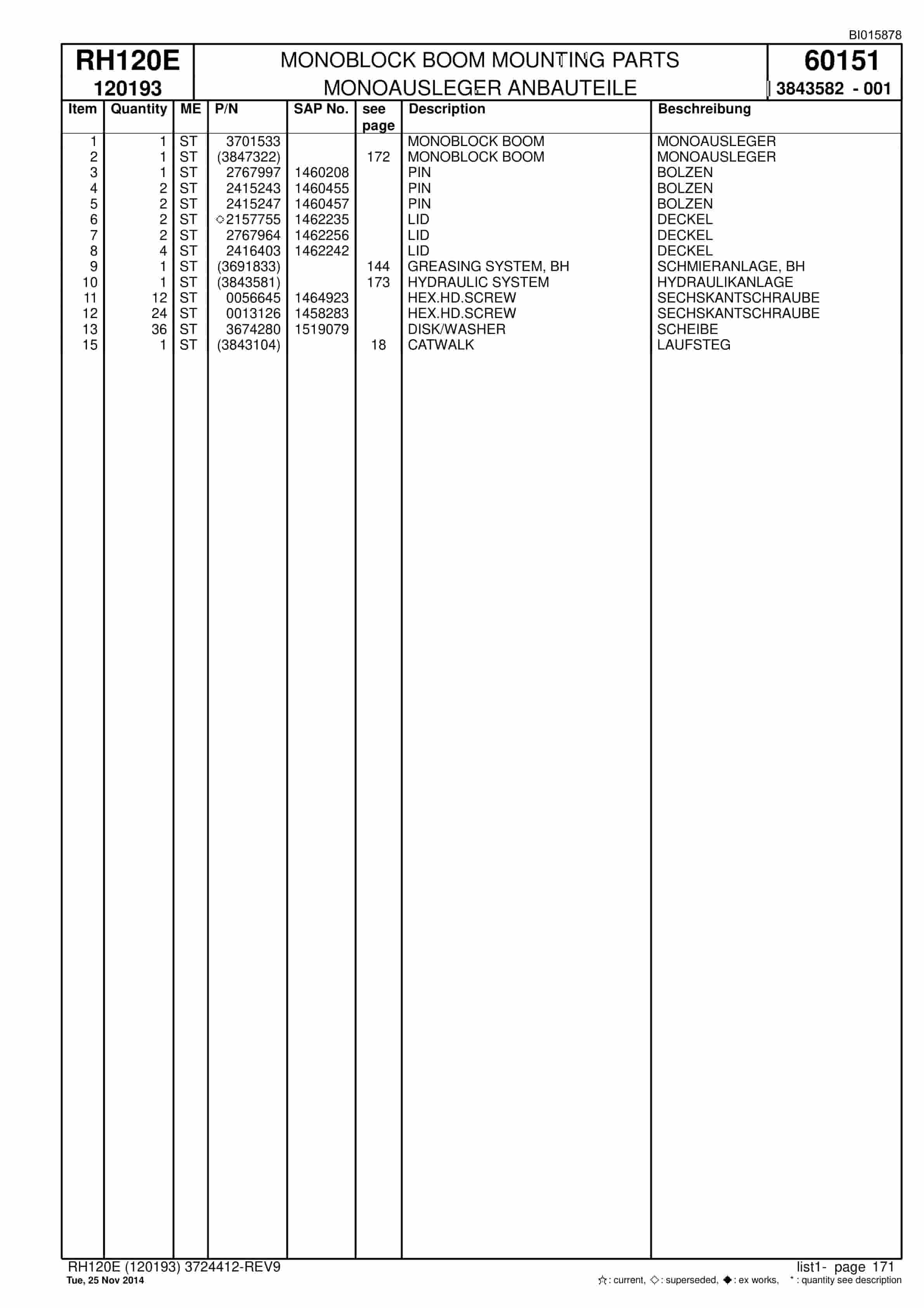 Caterpillar RH30 Hydraulic Shovel Spare Parts Manual BI015878-4