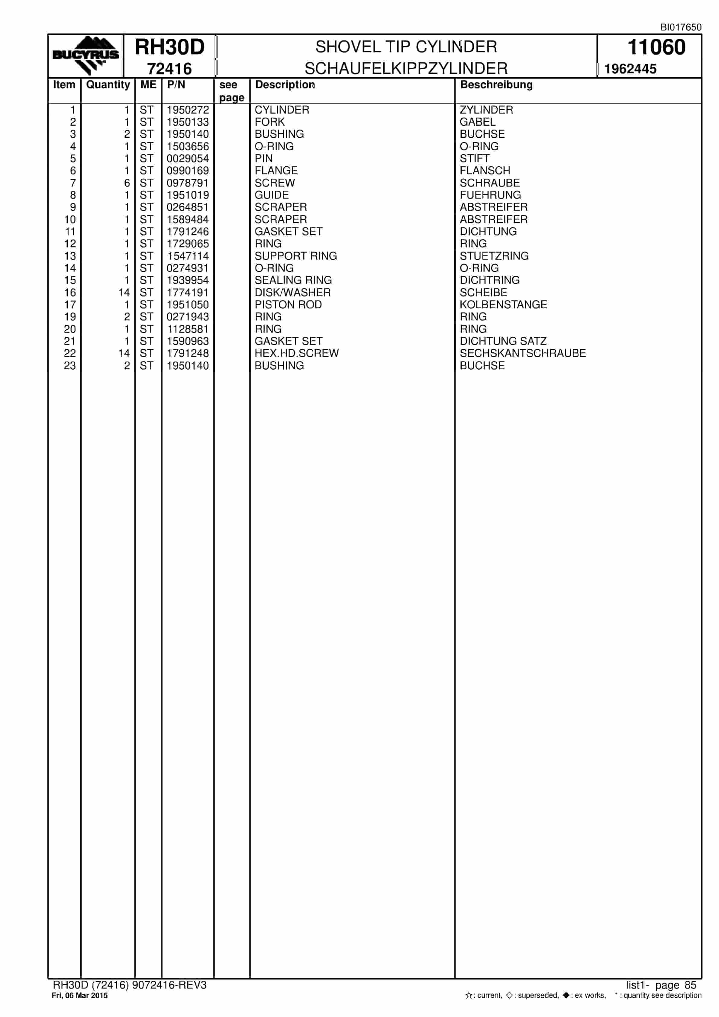 Caterpillar RH30D Hydraulic Shovel Spare Parts Manual BI017650-4