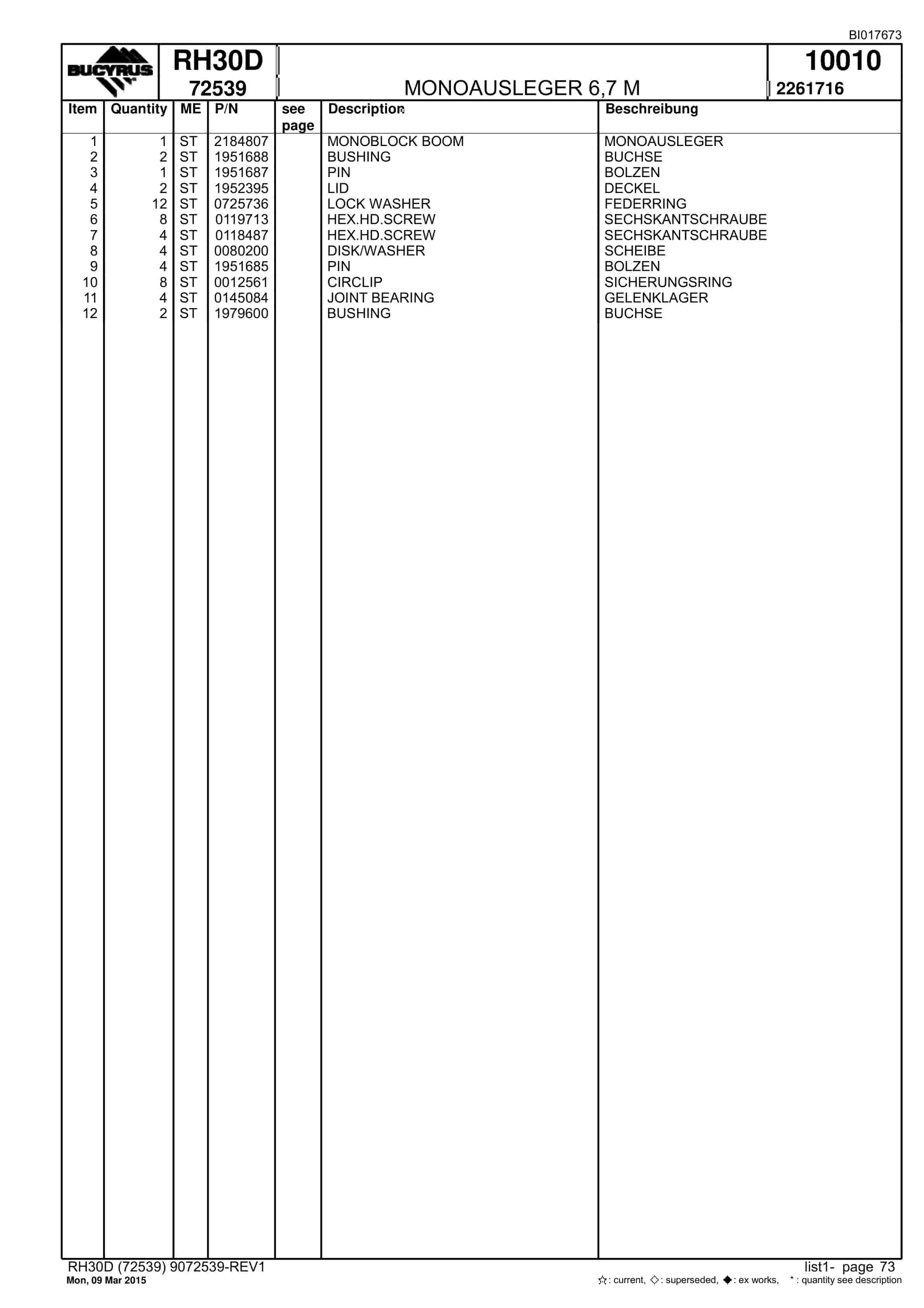 Caterpillar RH30D Hydraulic Shovel Spare Parts Manual BI017673-3