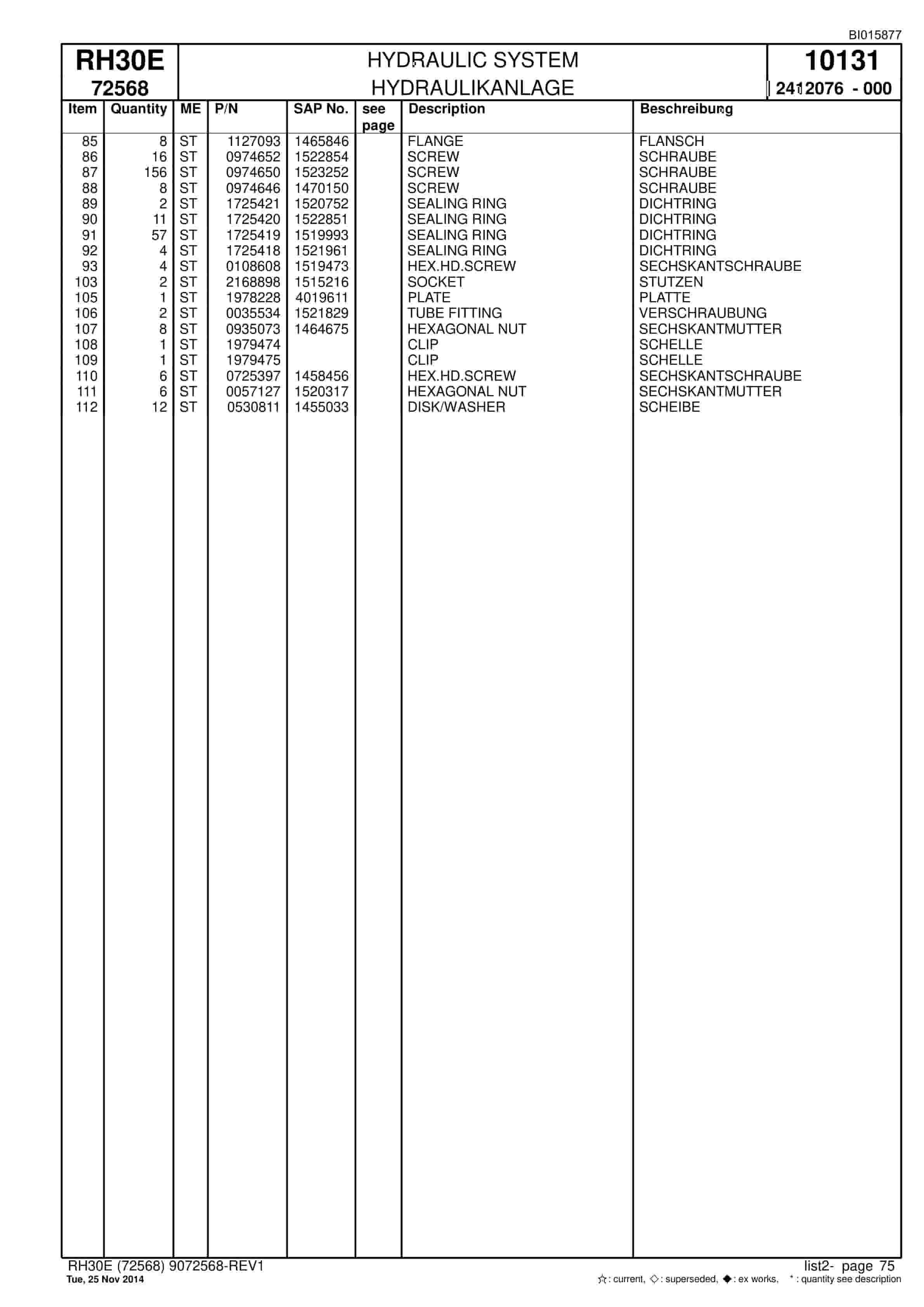 Caterpillar RH30E Hydraulic Shovel Spare Parts Manual BI015877-3