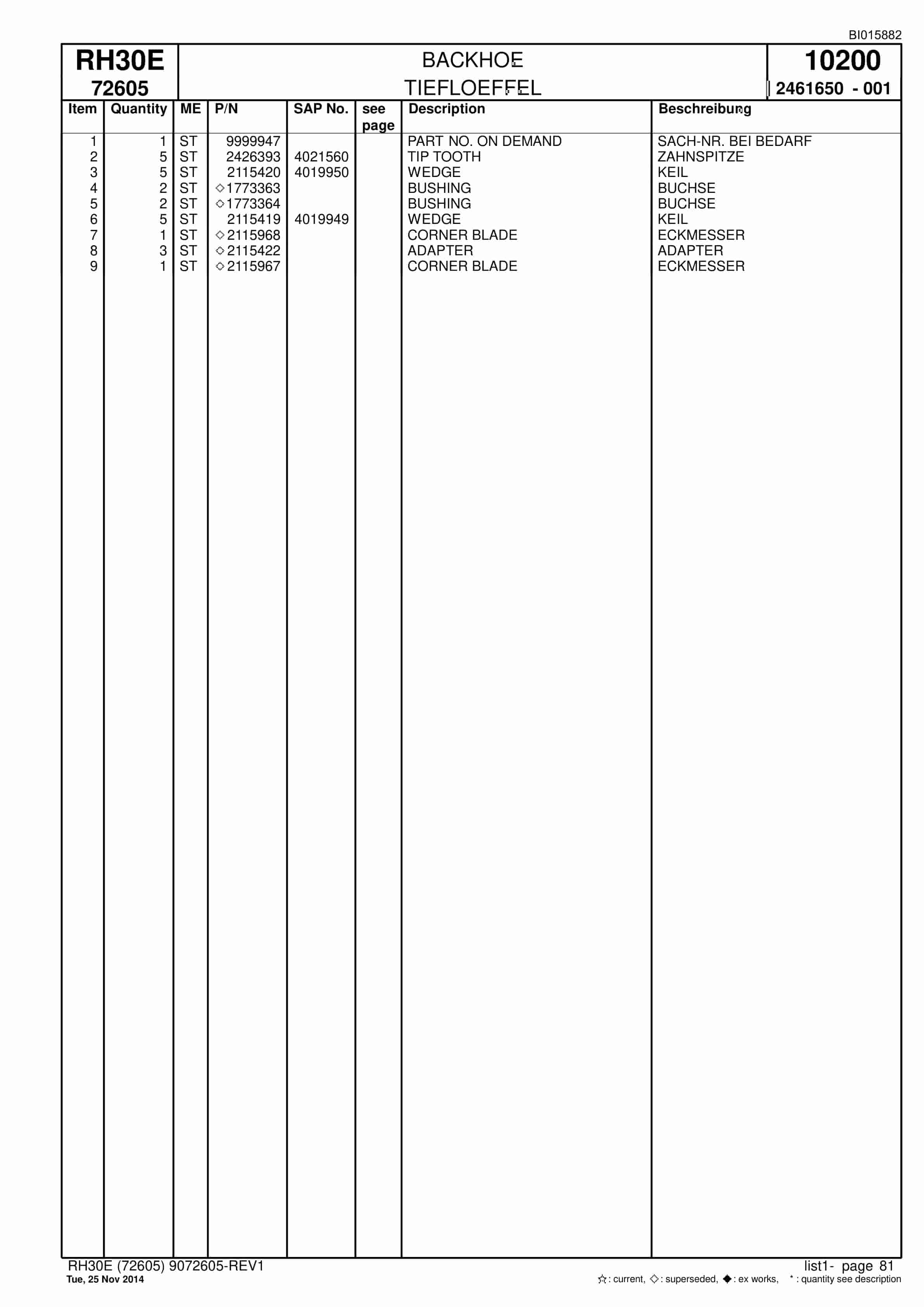 Caterpillar RH30E Hydraulic Shovel Spare Parts Manual BI015882-4