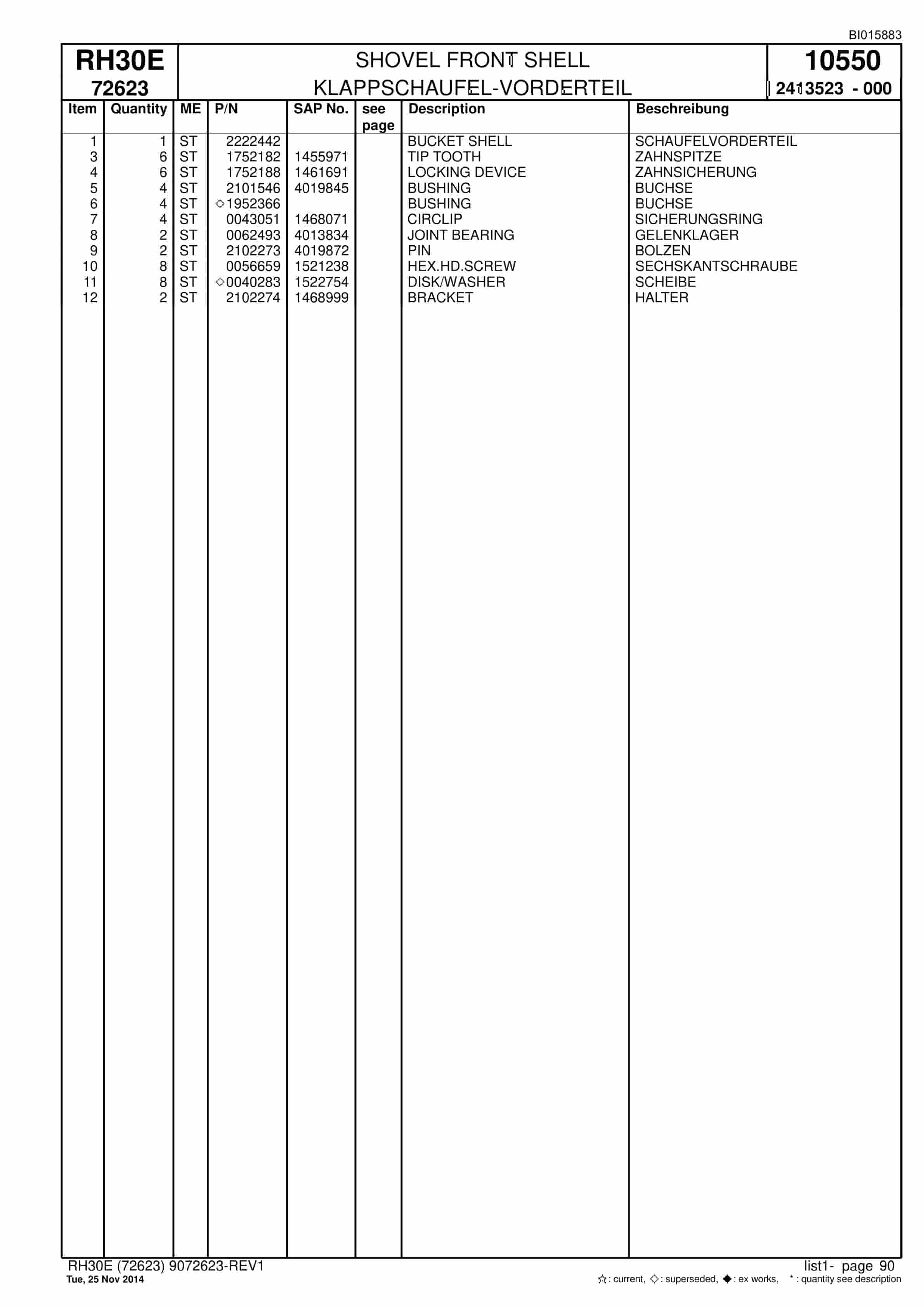Caterpillar RH30E Hydraulic Shovel Spare Parts Manual BI015883-3