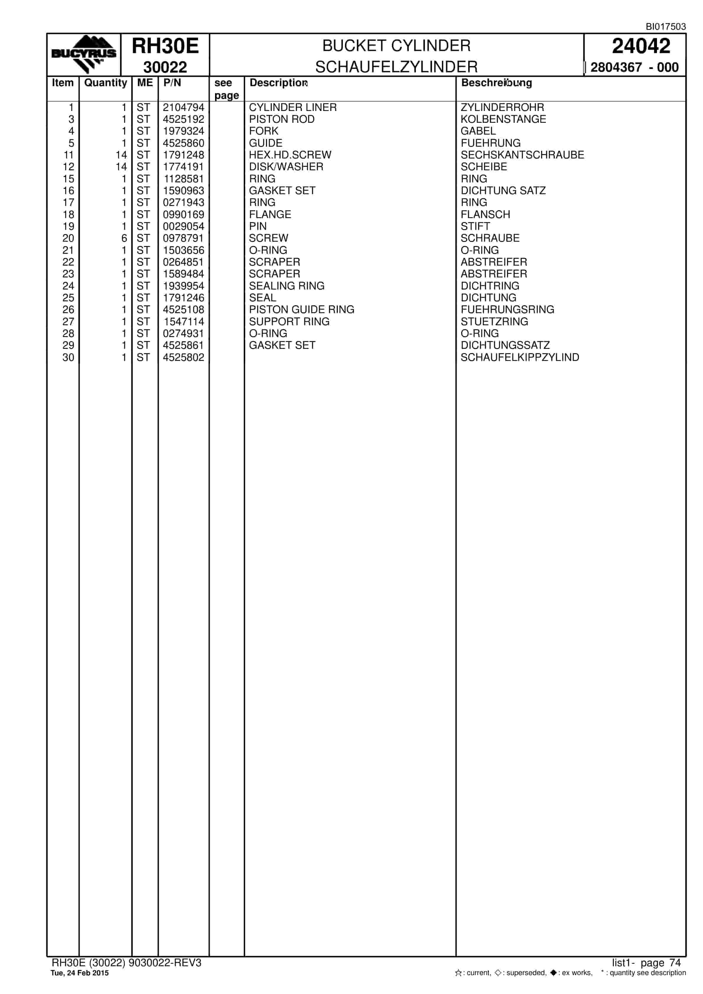 Caterpillar RH30E Hydraulic Shovel Spare Parts Manual BI017503-2