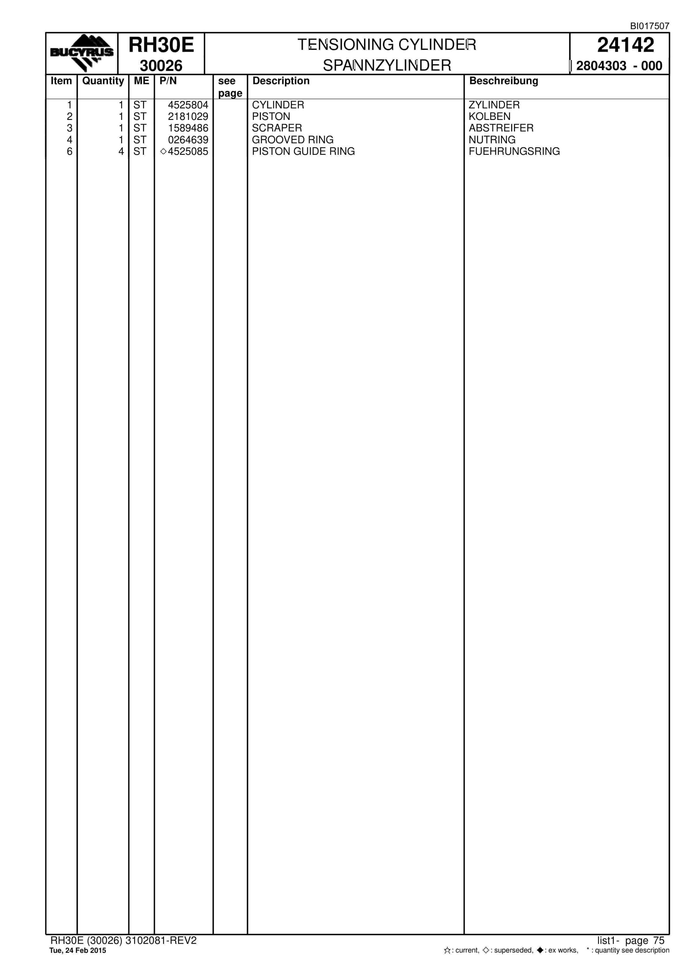Caterpillar RH30E Hydraulic Shovel Spare Parts Manual BI017507-2
