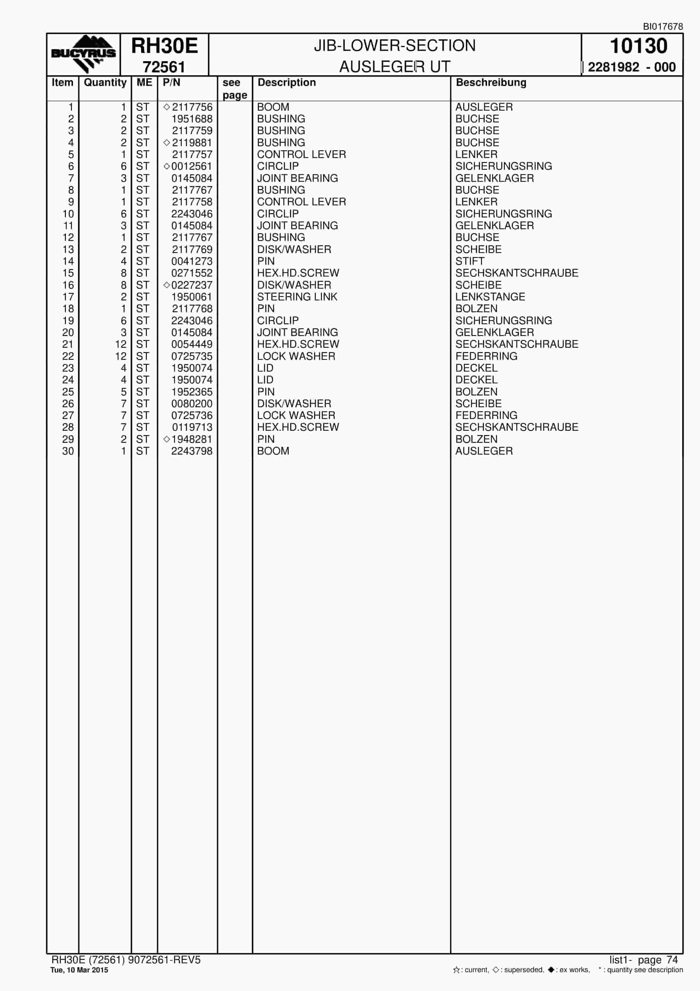 Caterpillar RH30E Hydraulic Shovel Spare Parts Manual BI017678-3