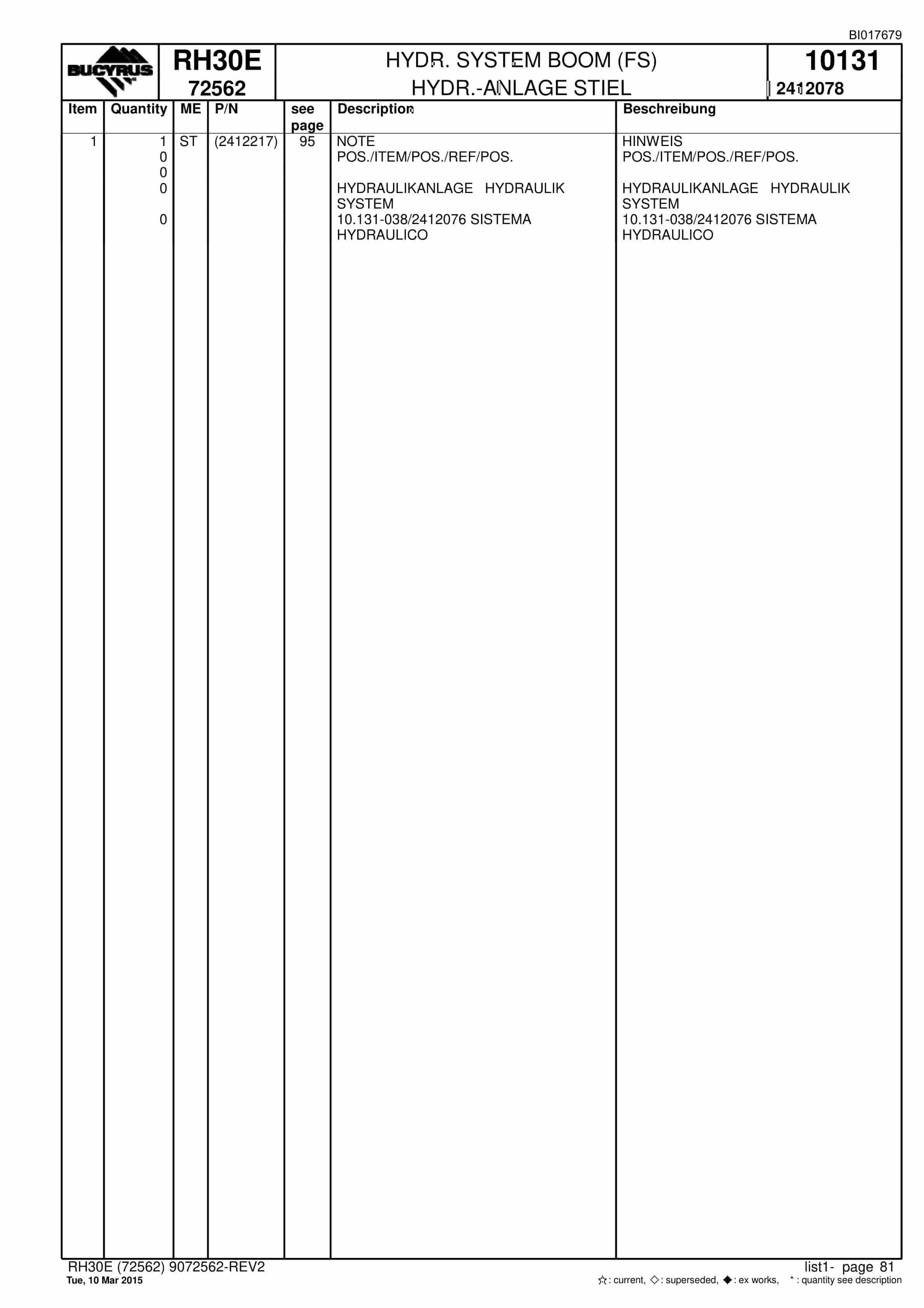 Caterpillar RH30E Hydraulic Shovel Spare Parts Manual BI017679-3