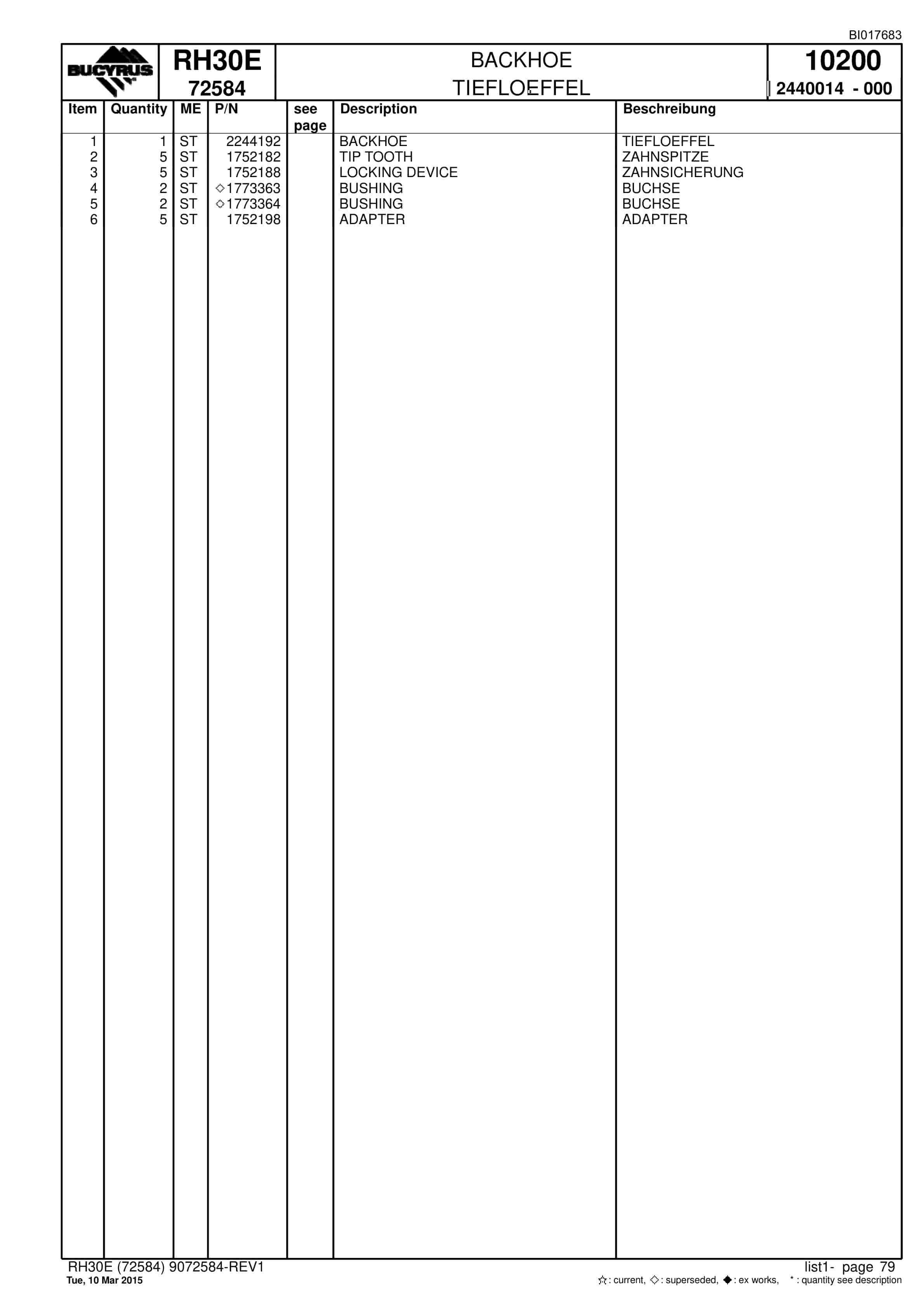 Caterpillar RH30E Hydraulic Shovel Spare Parts Manual BI017683-4