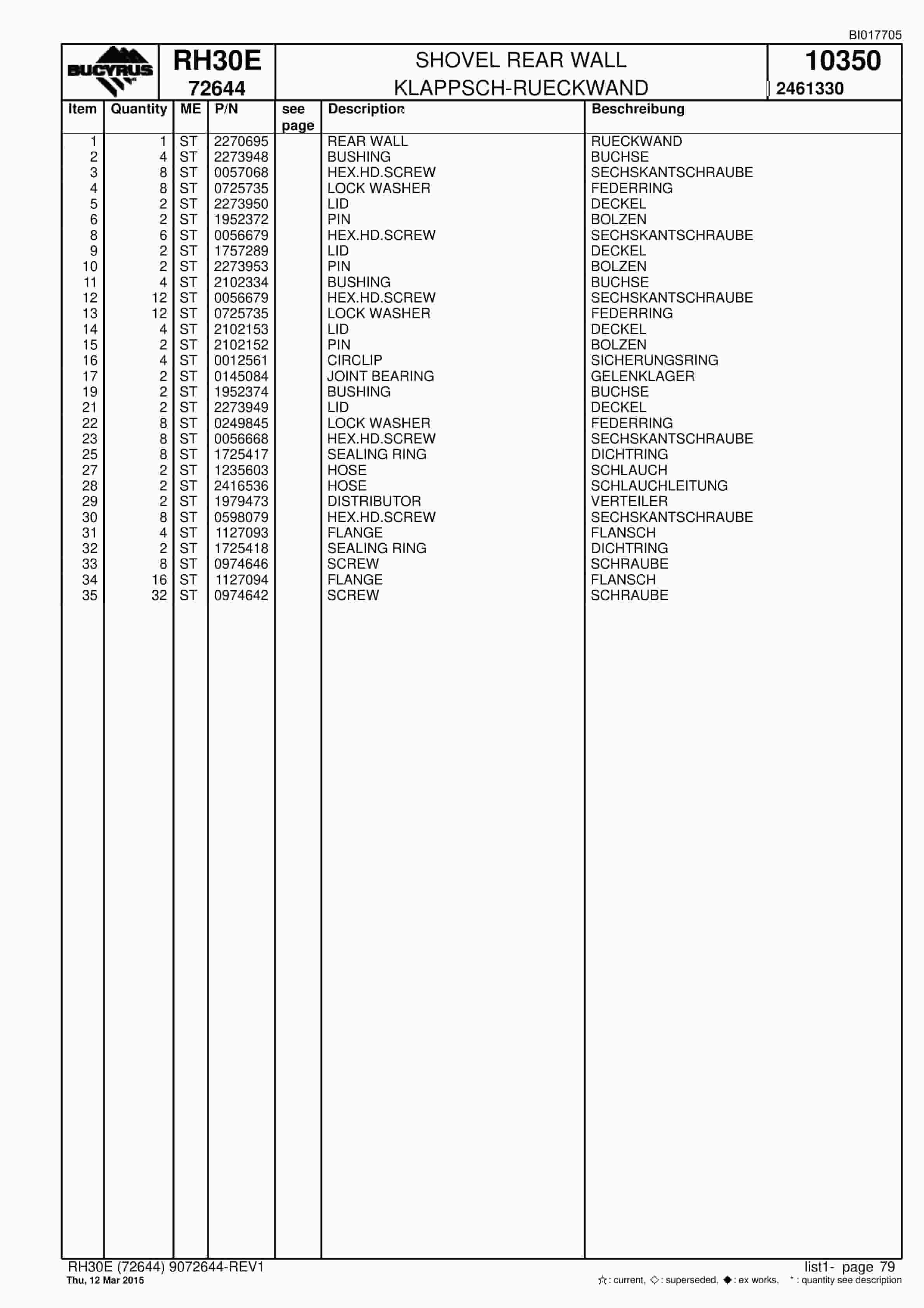 Caterpillar RH30E Hydraulic Shovel Spare Parts Manual BI017705-3