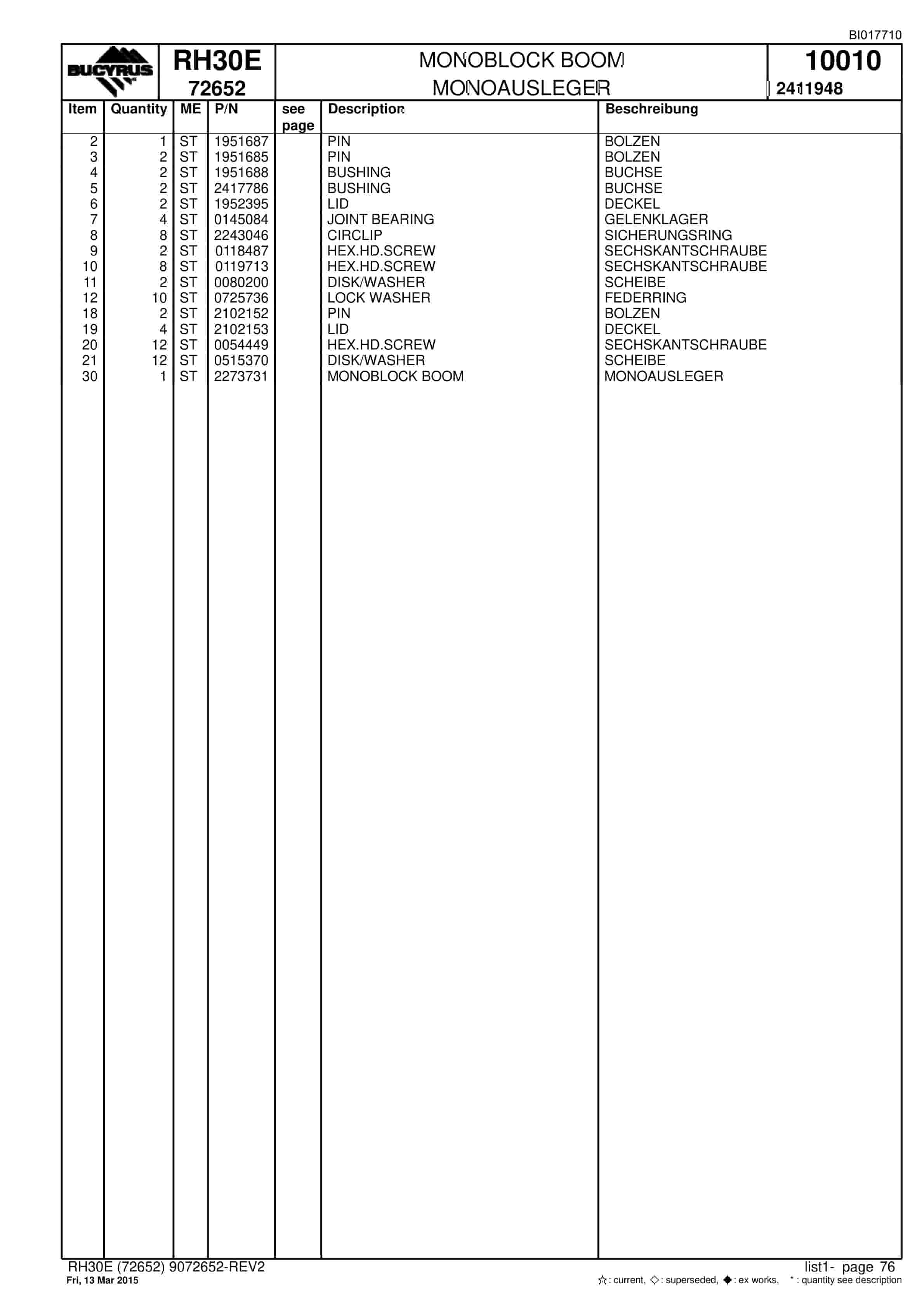 Caterpillar RH30E Hydraulic Shovel Spare Parts Manual BI017710-3