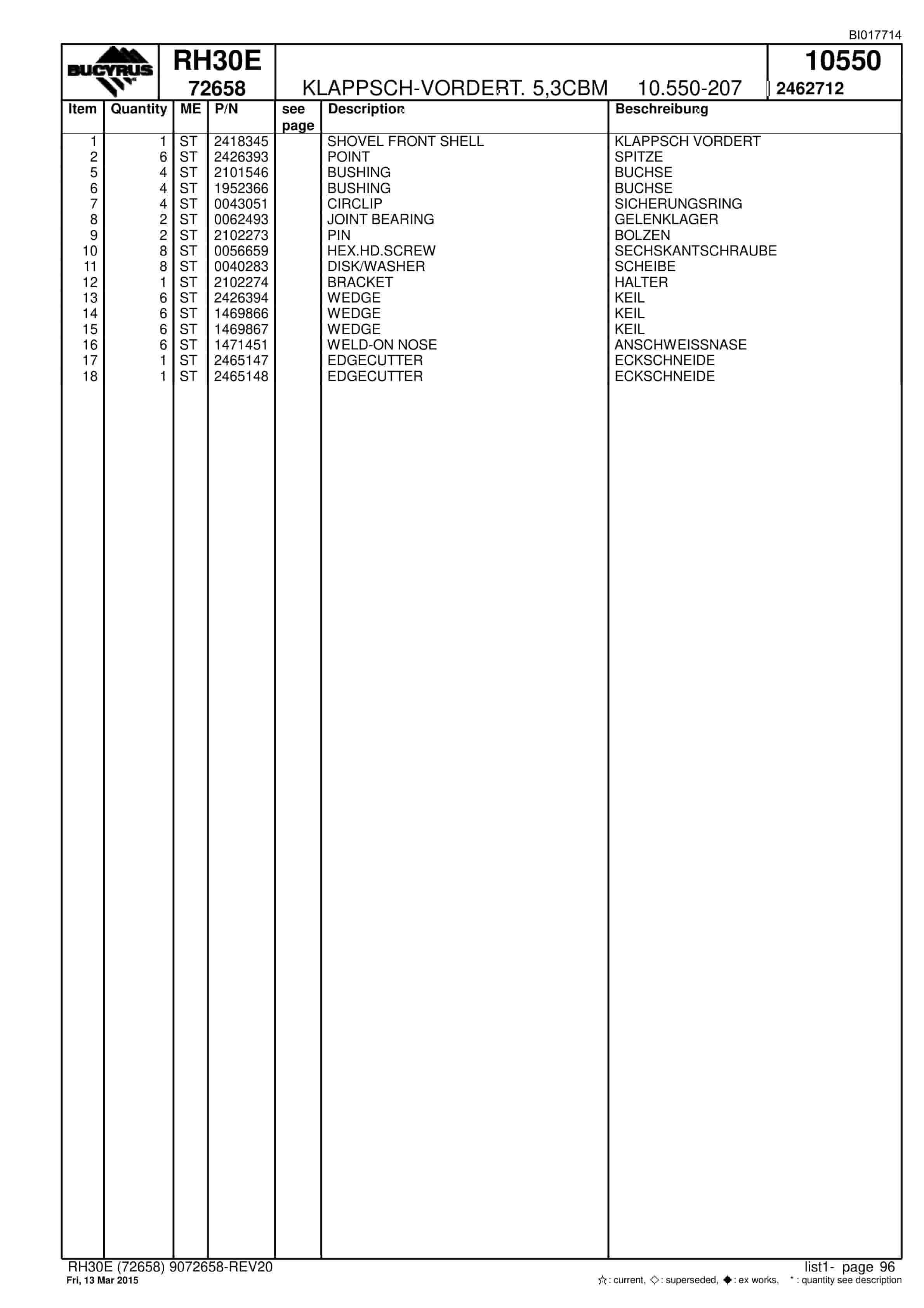 Caterpillar RH30E Hydraulic Shovel Spare Parts Manual BI017714-3