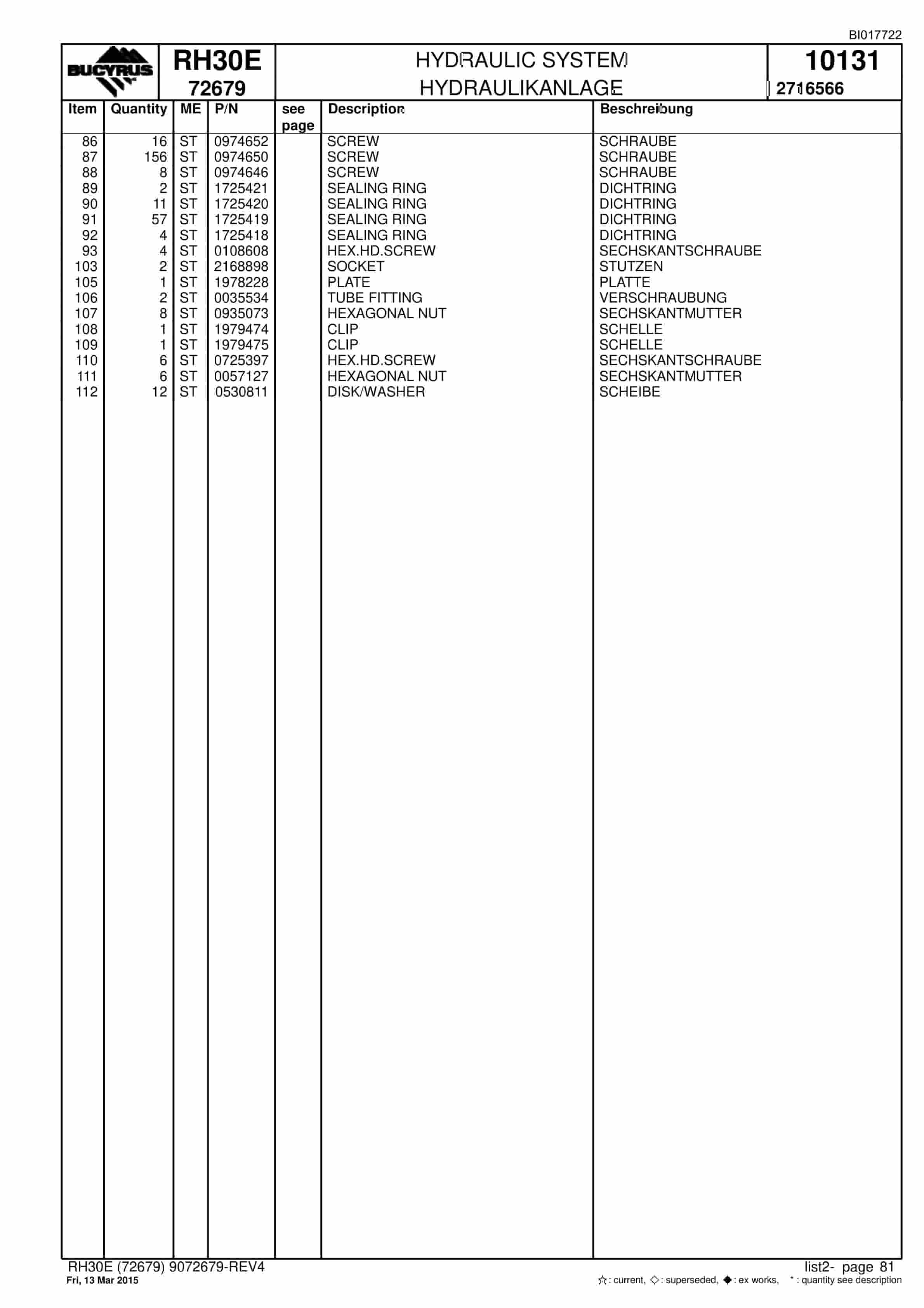 Caterpillar RH30E Hydraulic Shovel Spare Parts Manual BI017722-3