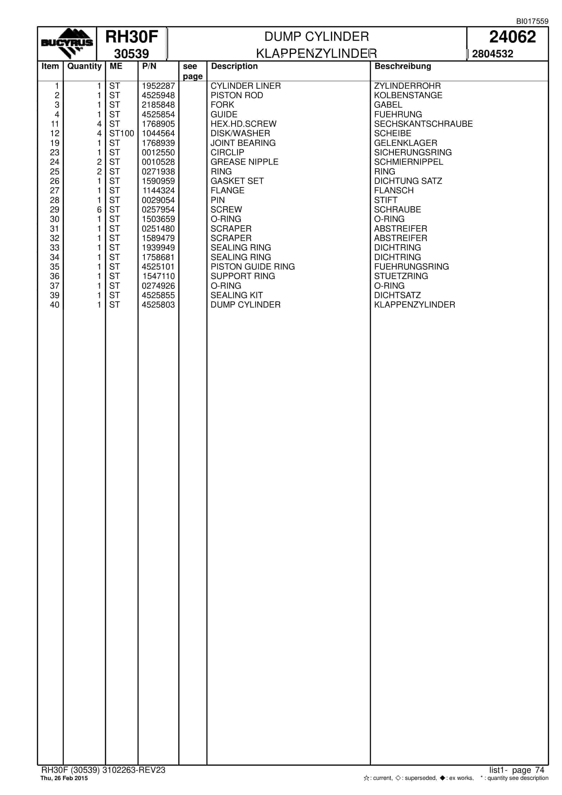Caterpillar RH30F Hydraulic Shovel Spare Parts Manual BI017559-2