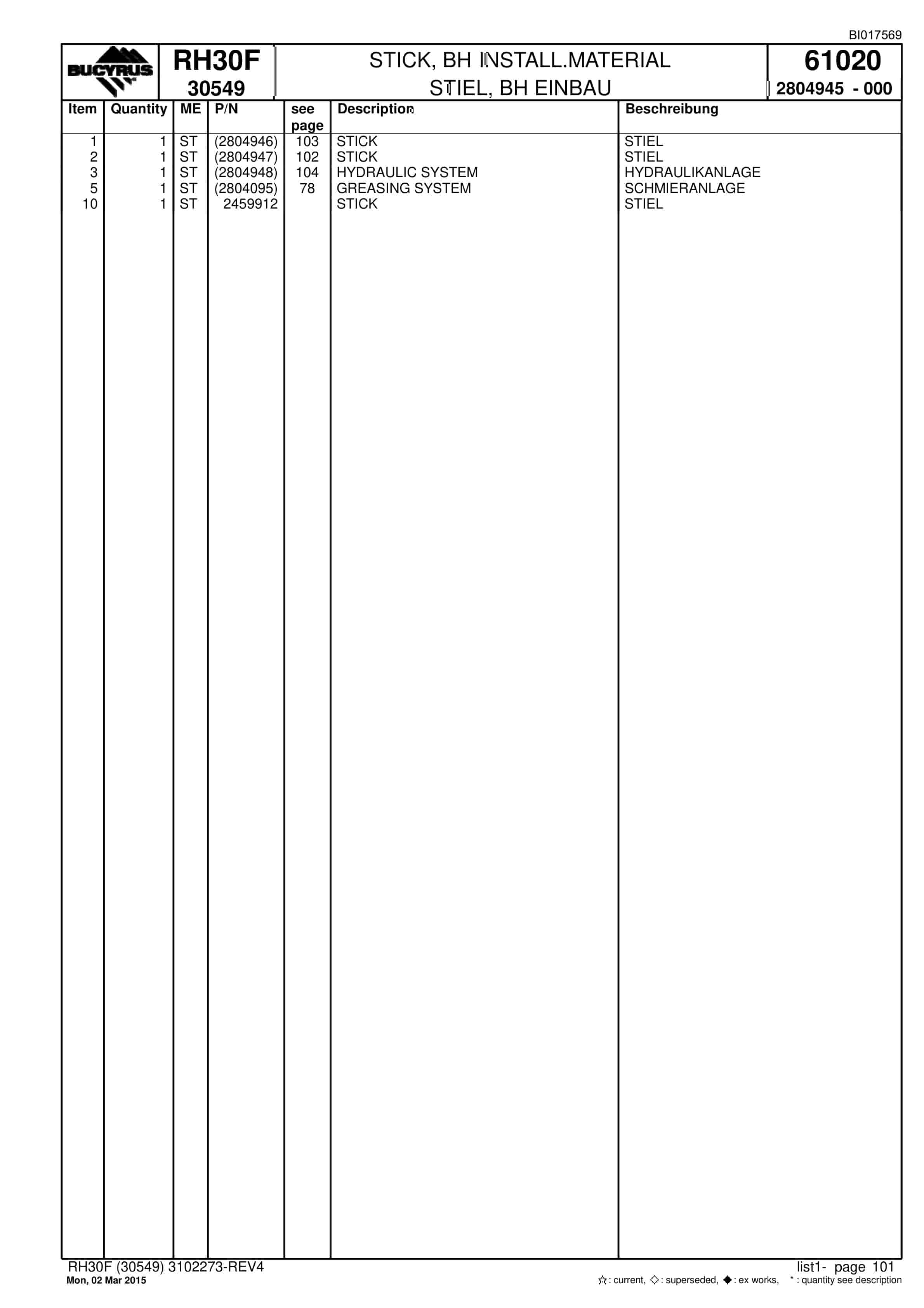 Caterpillar RH30F Hydraulic Shovel Spare Parts Manual BI017569-4