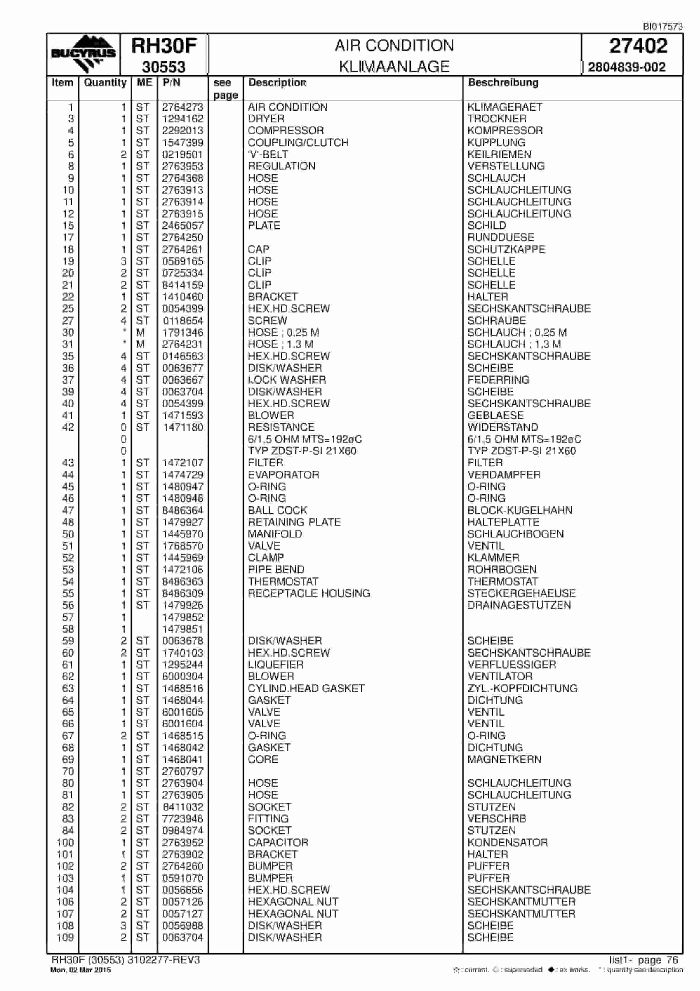 Caterpillar RH30F Hydraulic Shovel Spare Parts Manual BI017573-2